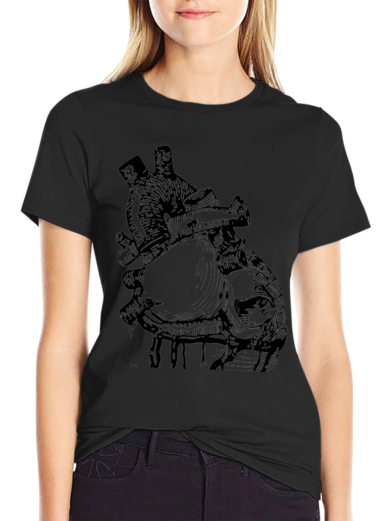 Anatomical Heart Print Black T-Shirt