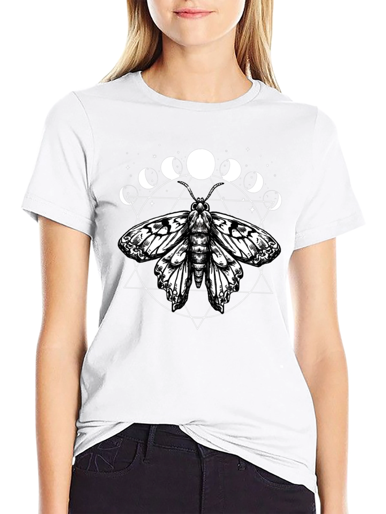 Moth Moon Phases Graphic Tee - Black