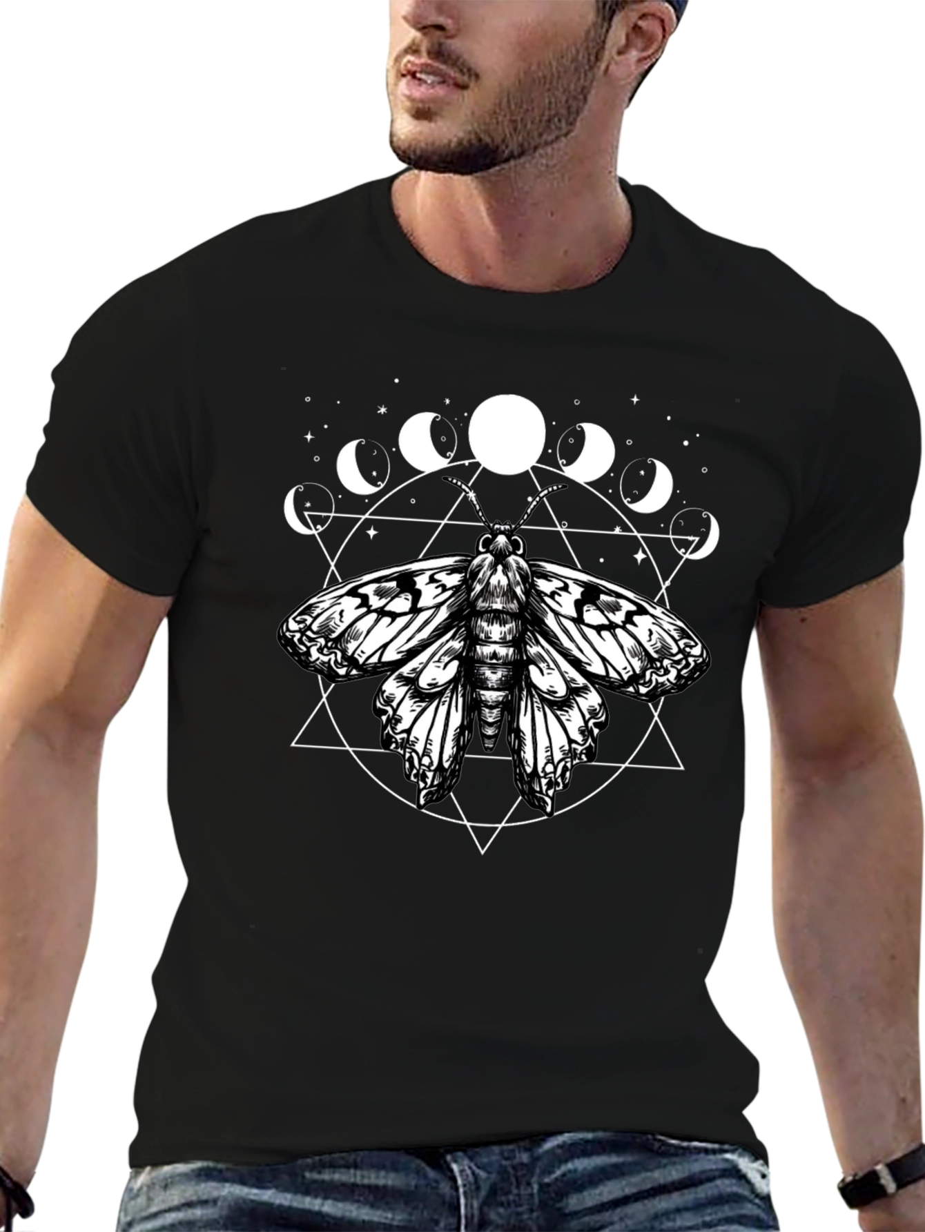 Moth Moon Phases Graphic Tee - Black