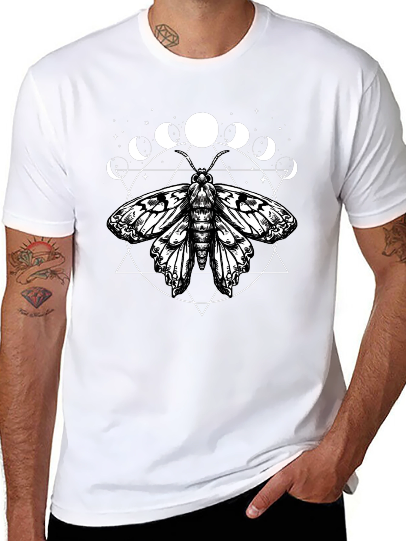 Moth Moon Phases Graphic Tee - Black