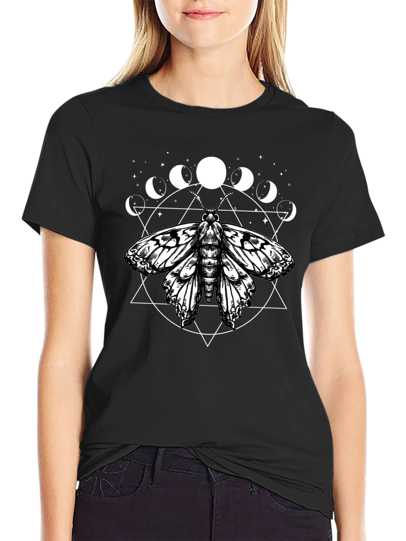 Moth Moon Phases Graphic Tee - Black