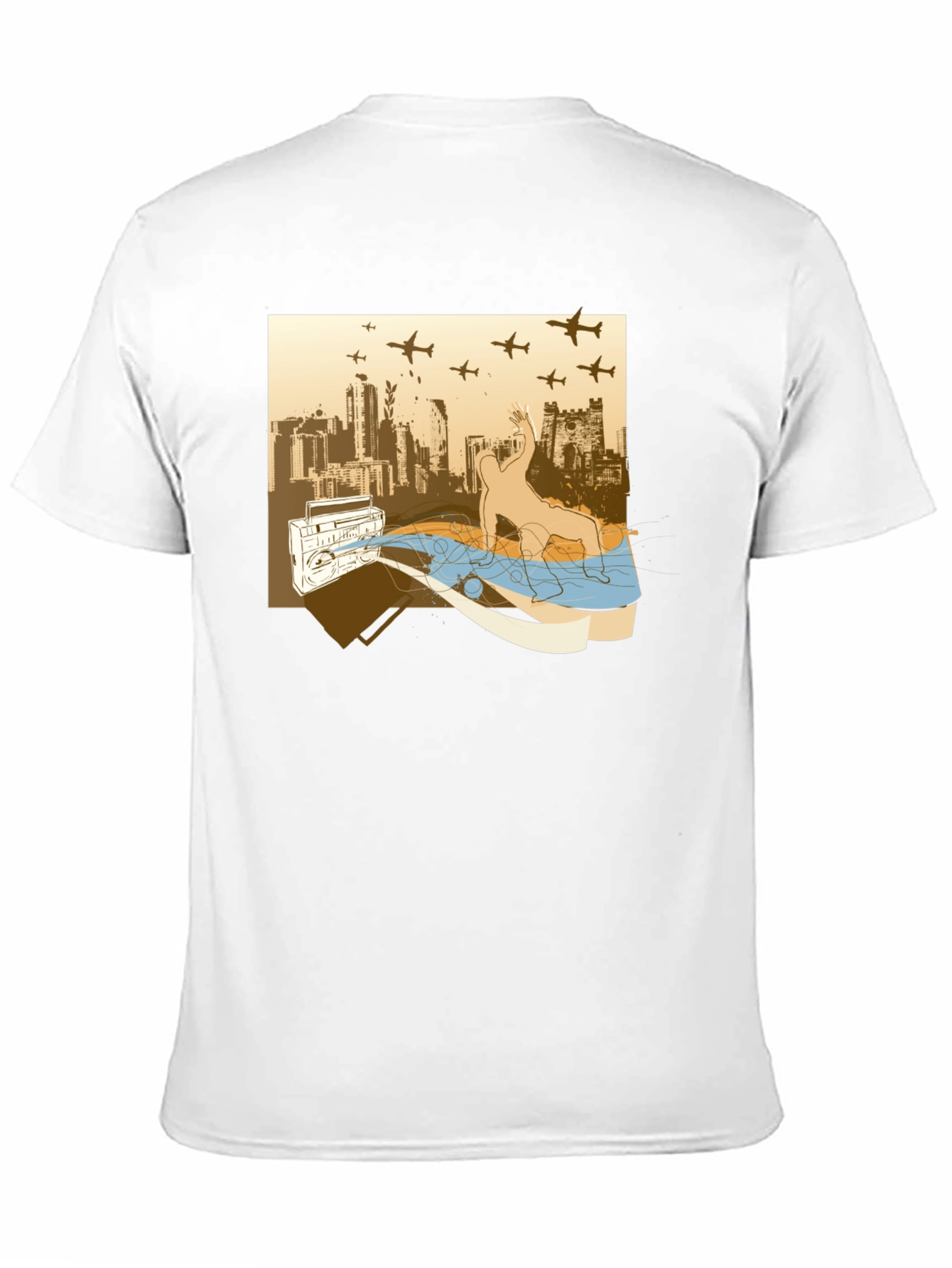 Urban Beat T-Shirt: Boombox Cityscape Design