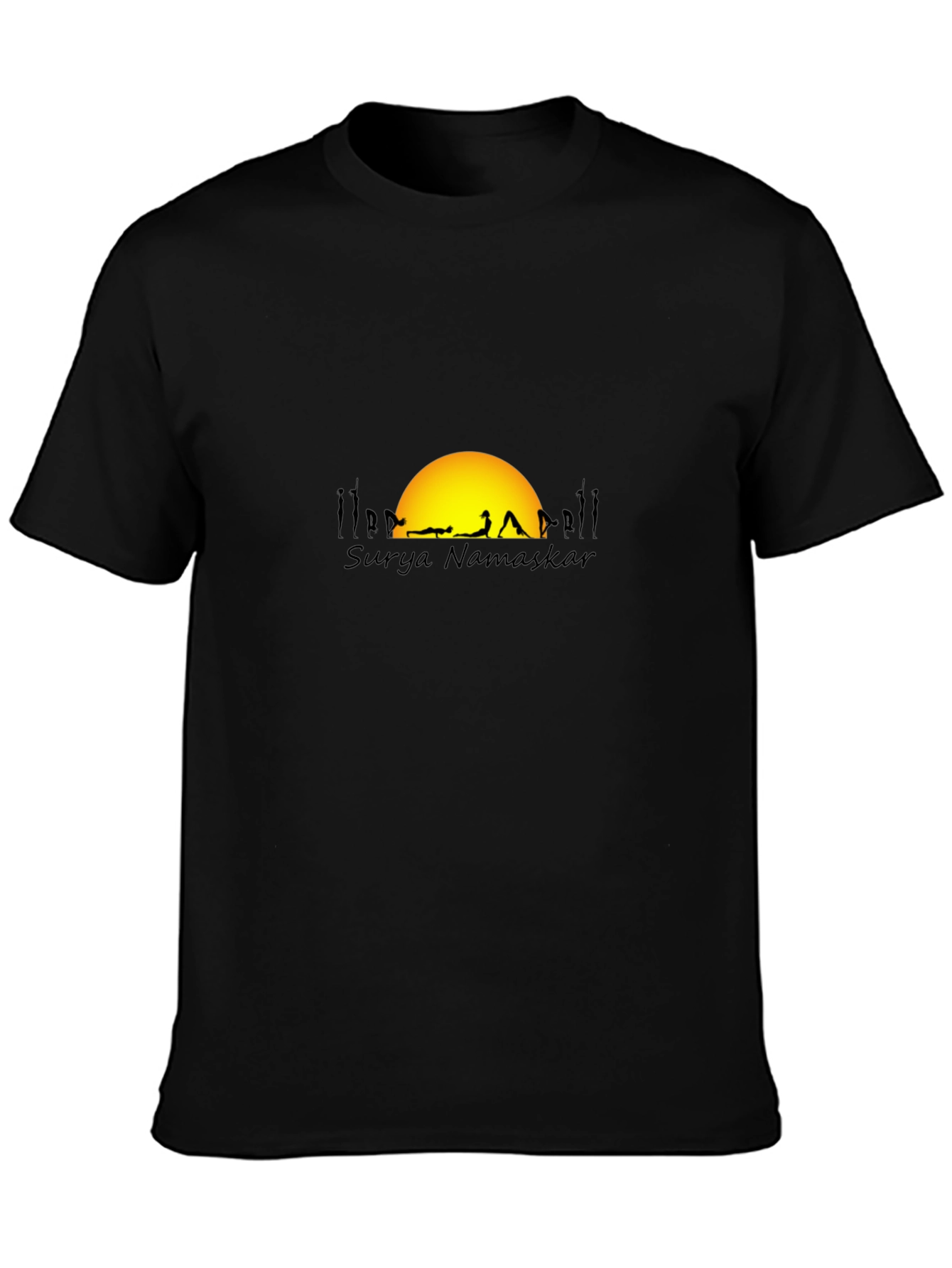 Surya Namaskar Black T-Shirt - Yoga & Sun Design