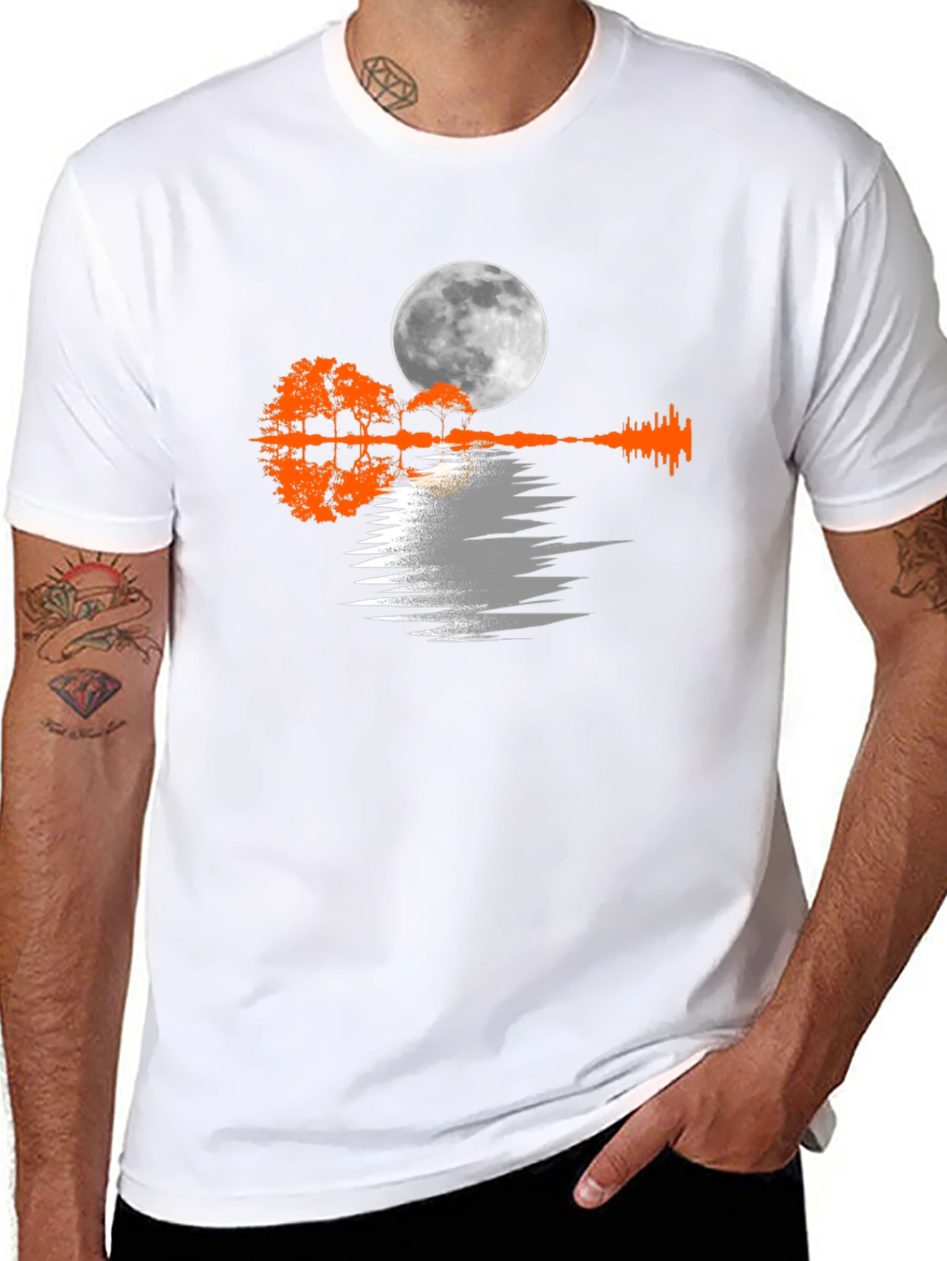 Moonlit Guitar Trees Black Tee