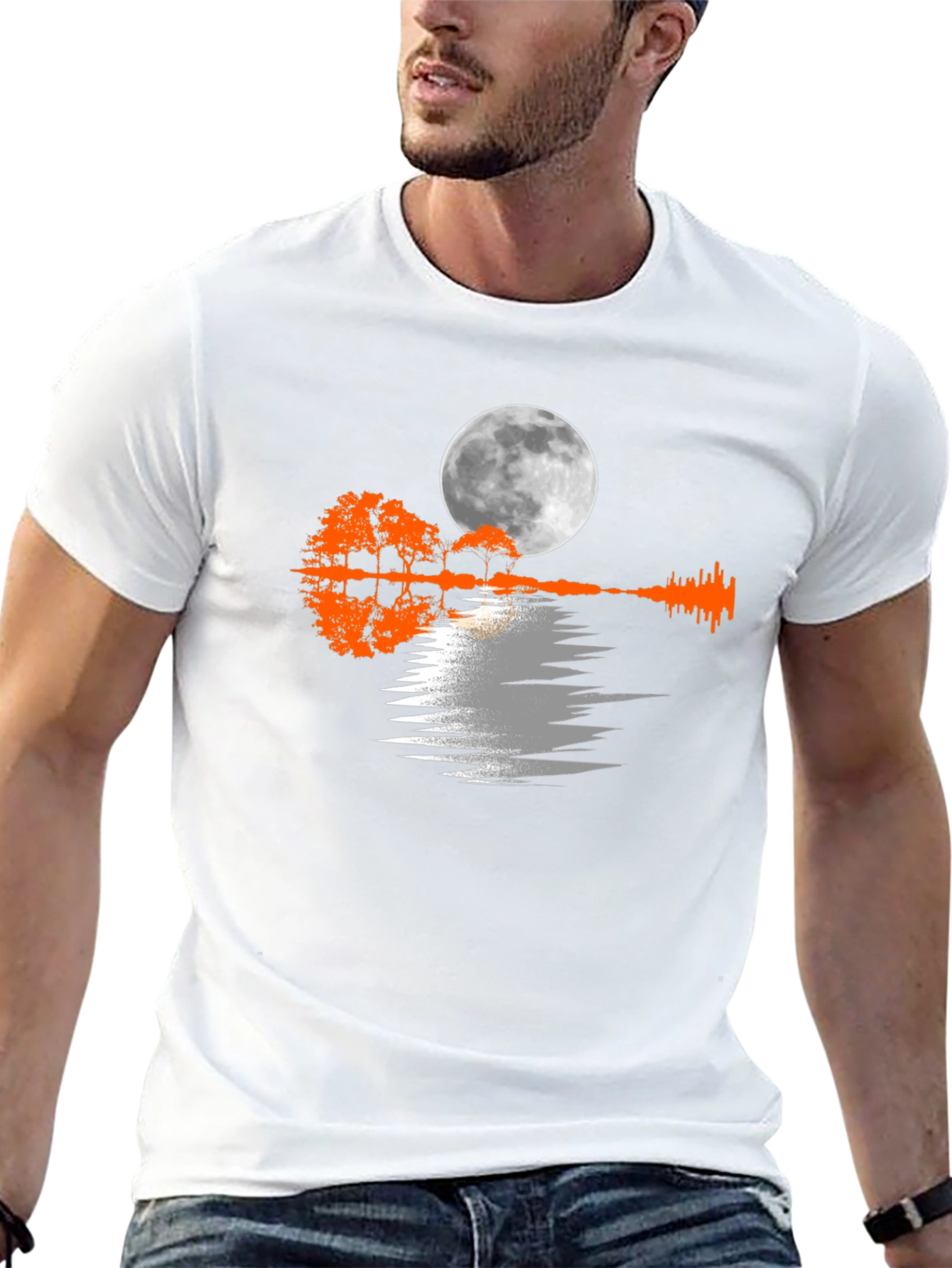 Moonlit Guitar Trees Black Tee