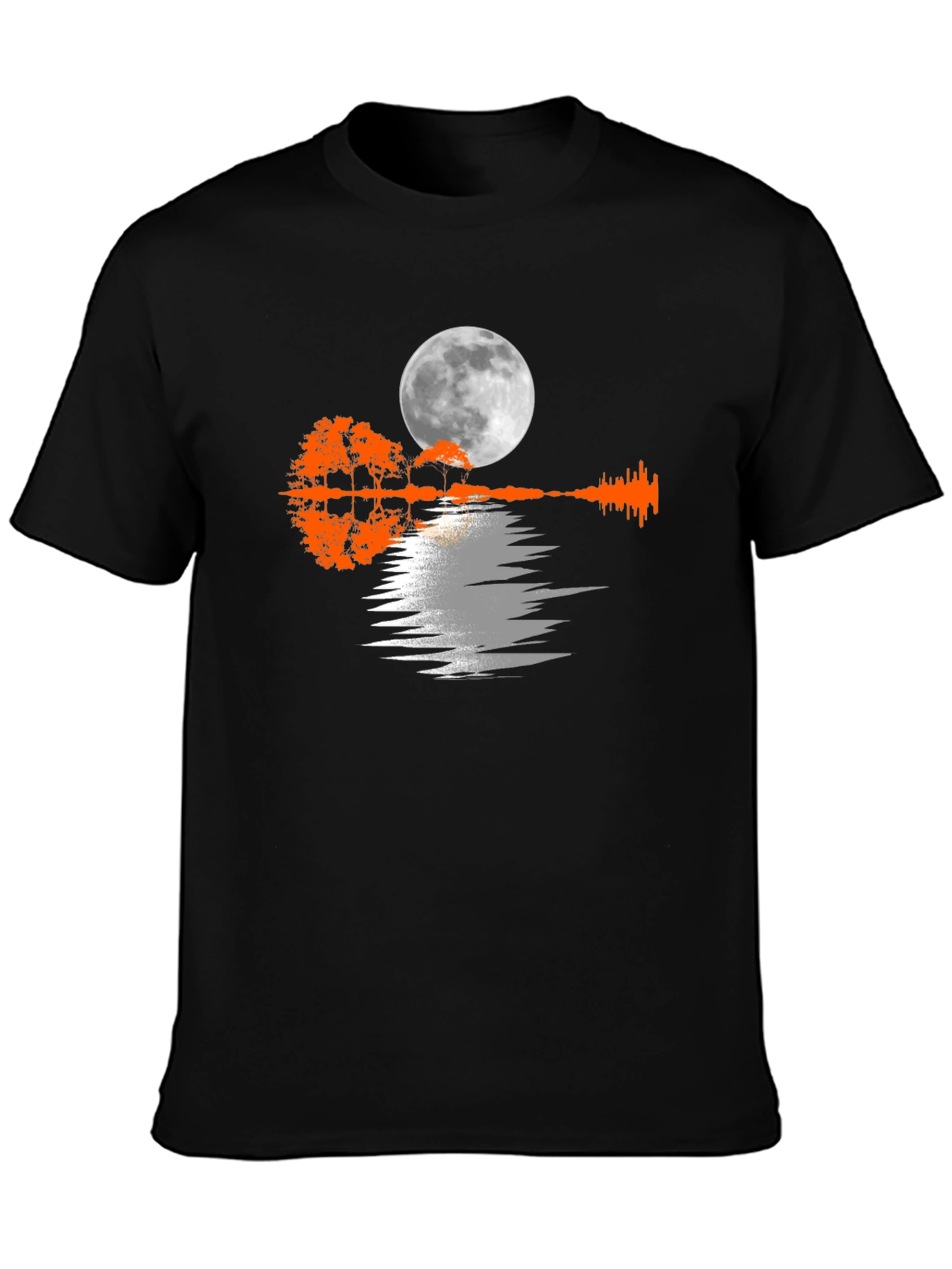 Moonlit Guitar Trees Black Tee