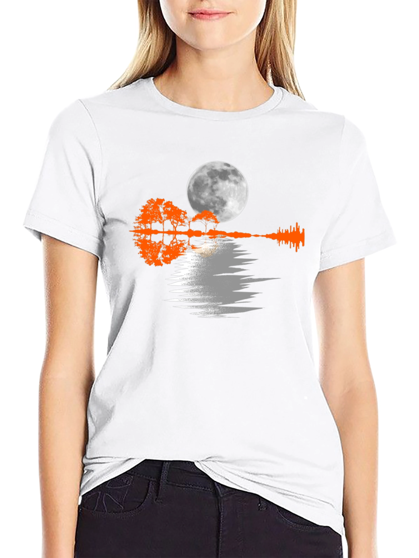 Moonlit Guitar Trees Black Tee