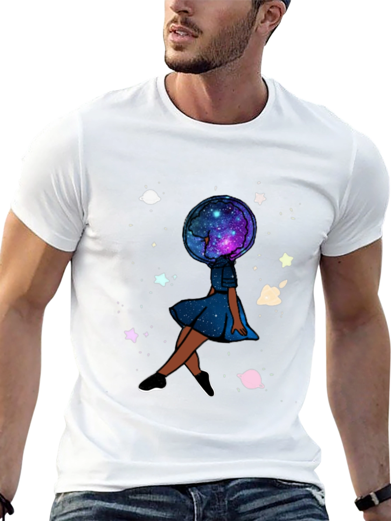 Celestial Dreamer T-Shirt - Galaxy Head Graphic Tee