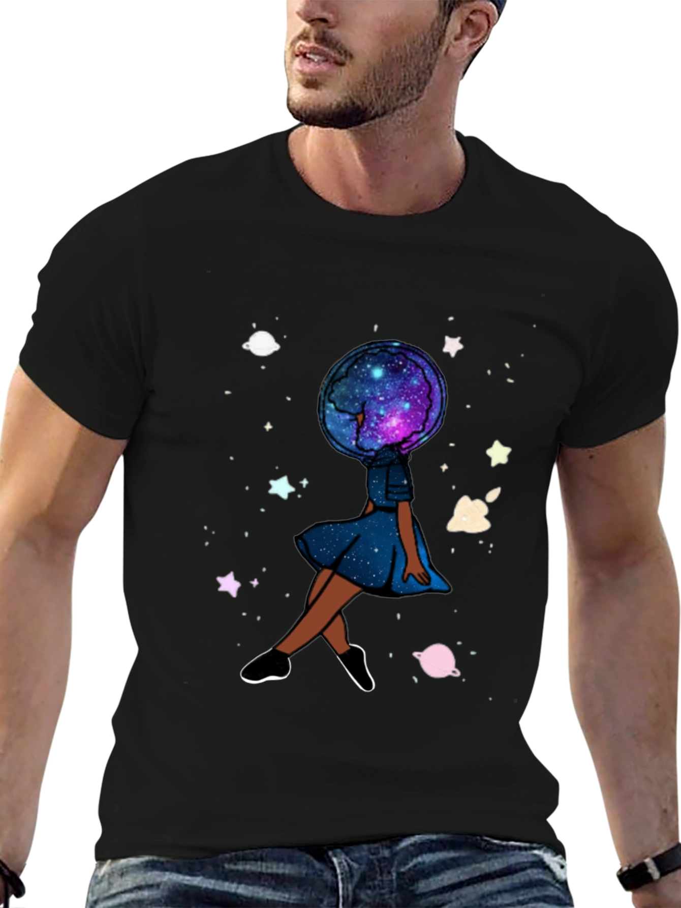 Celestial Dreamer T-Shirt - Galaxy Head Graphic Tee
