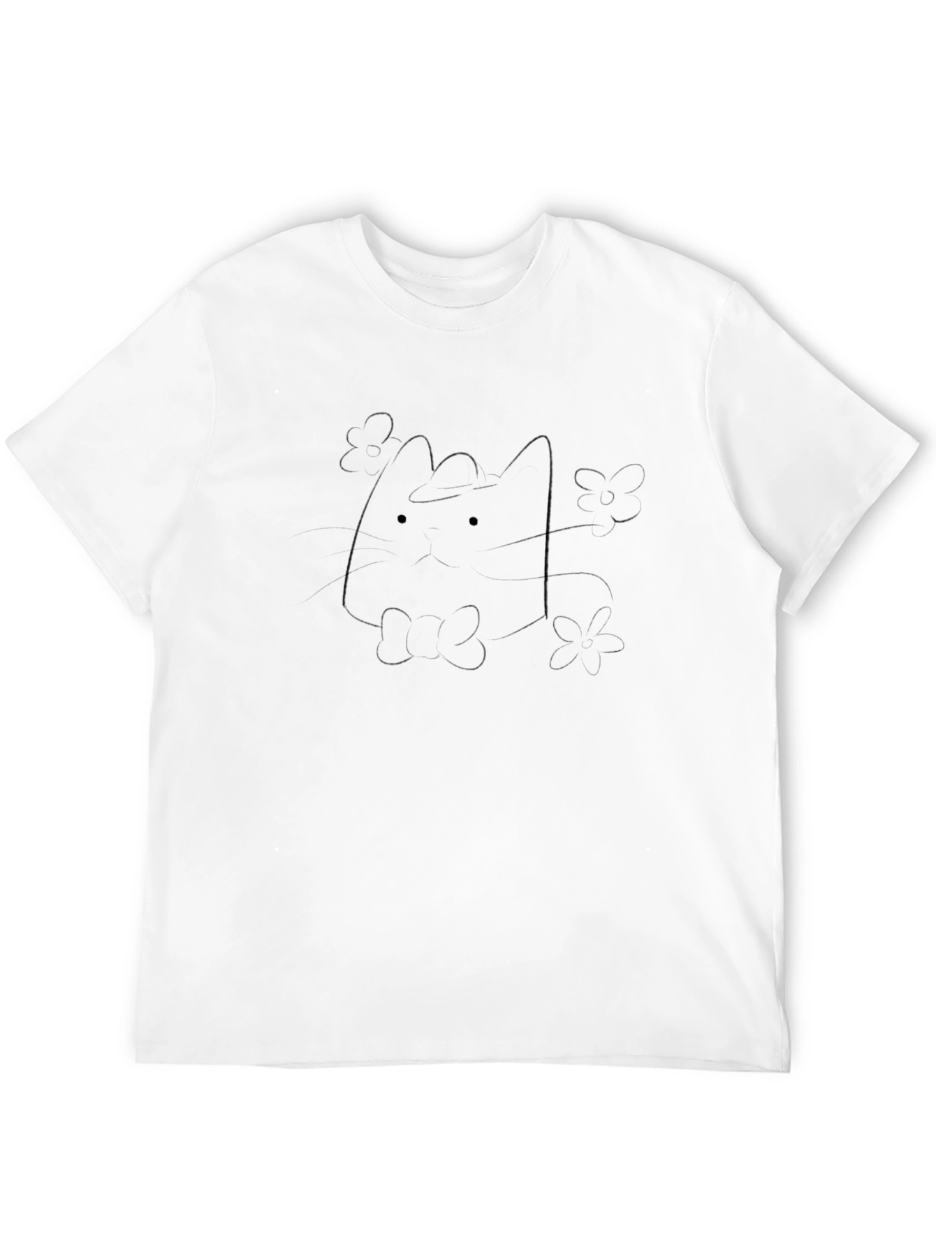 Black Minimalist Cat Line Art T-Shirt