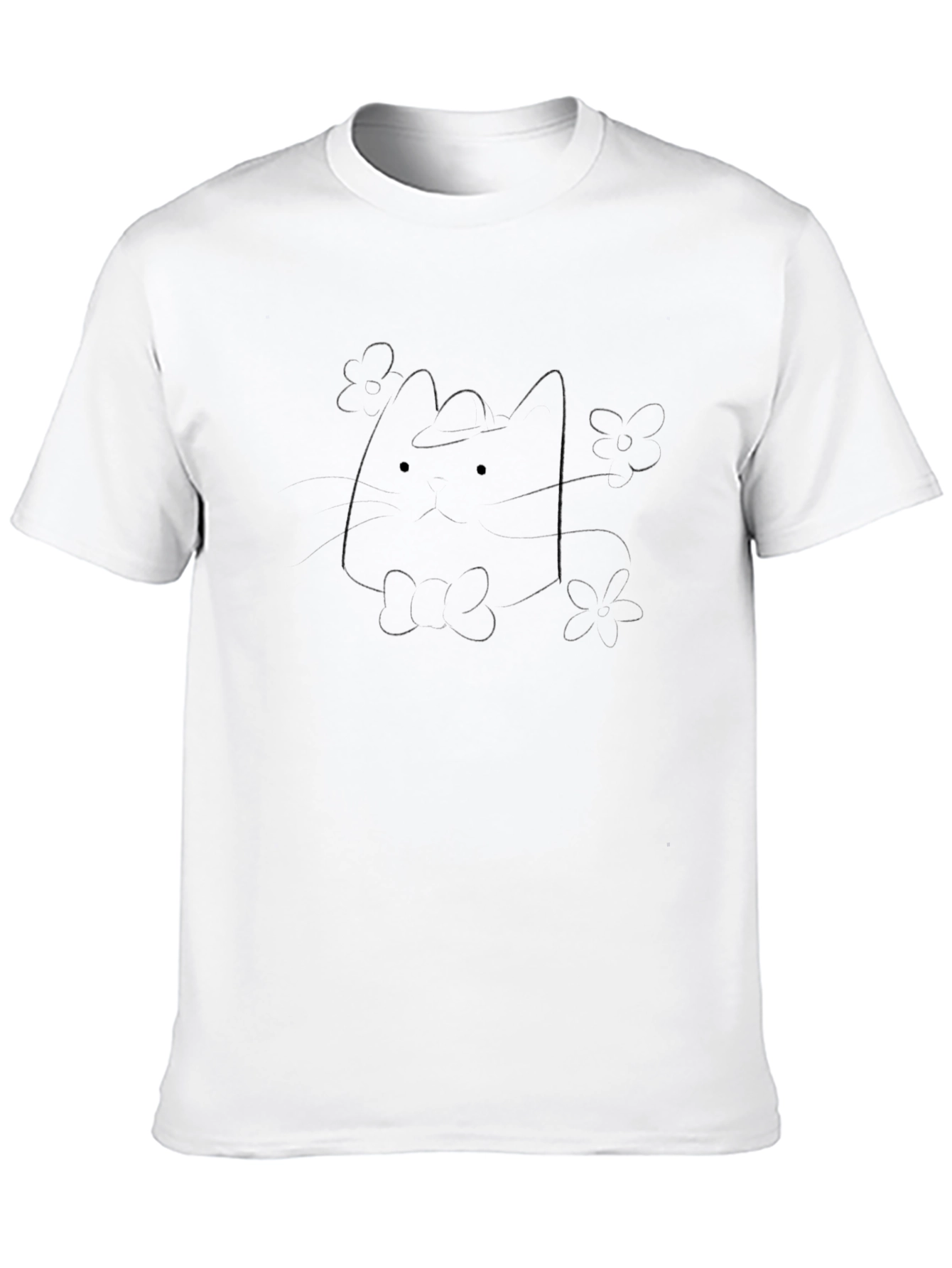 Black Minimalist Cat Line Art T-Shirt