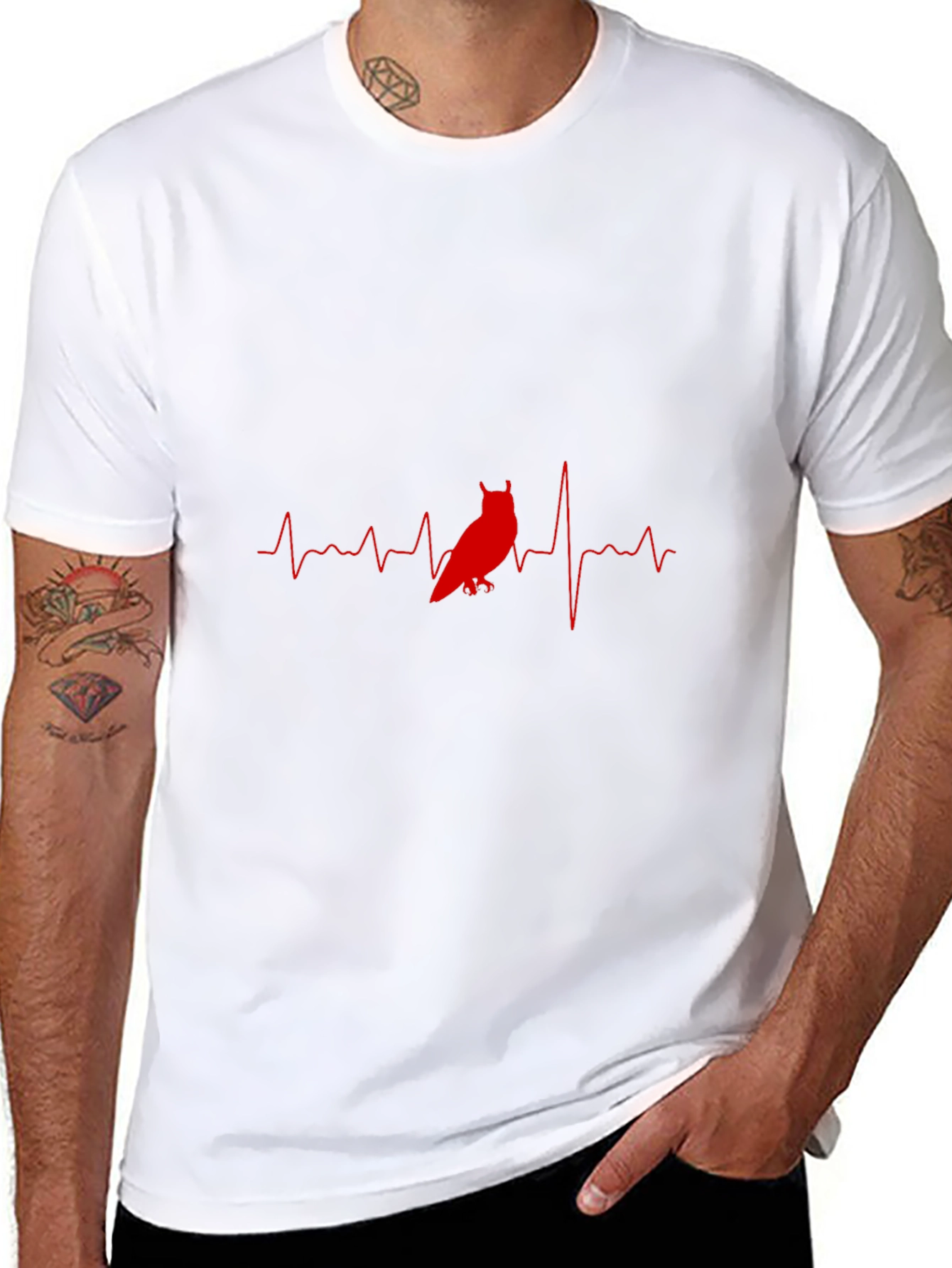 Owl Heartbeat Graphic T-Shirt - Black Cotton Tee