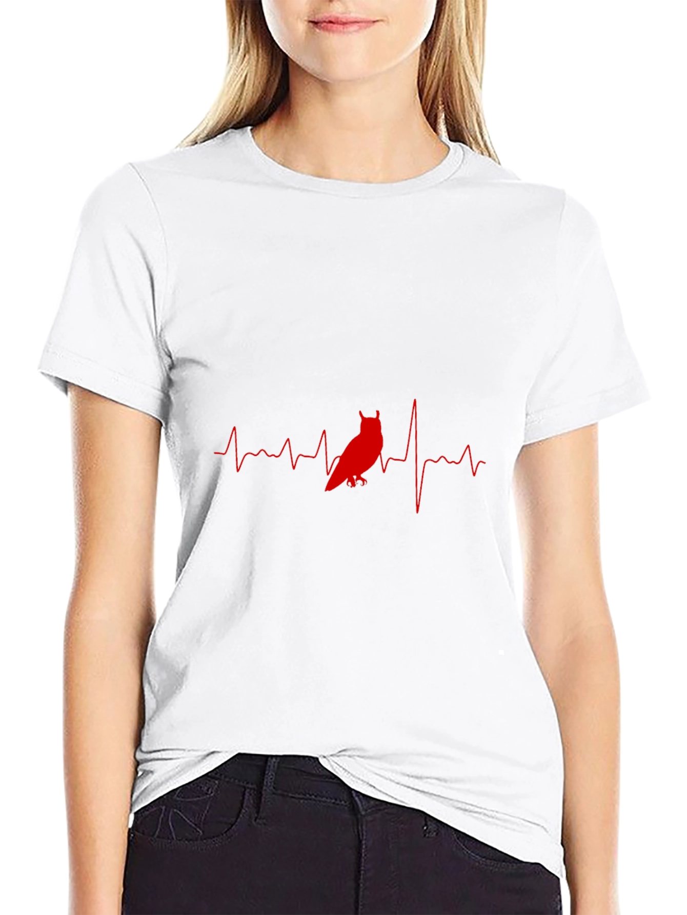 Owl Heartbeat Graphic T-Shirt - Black Cotton Tee