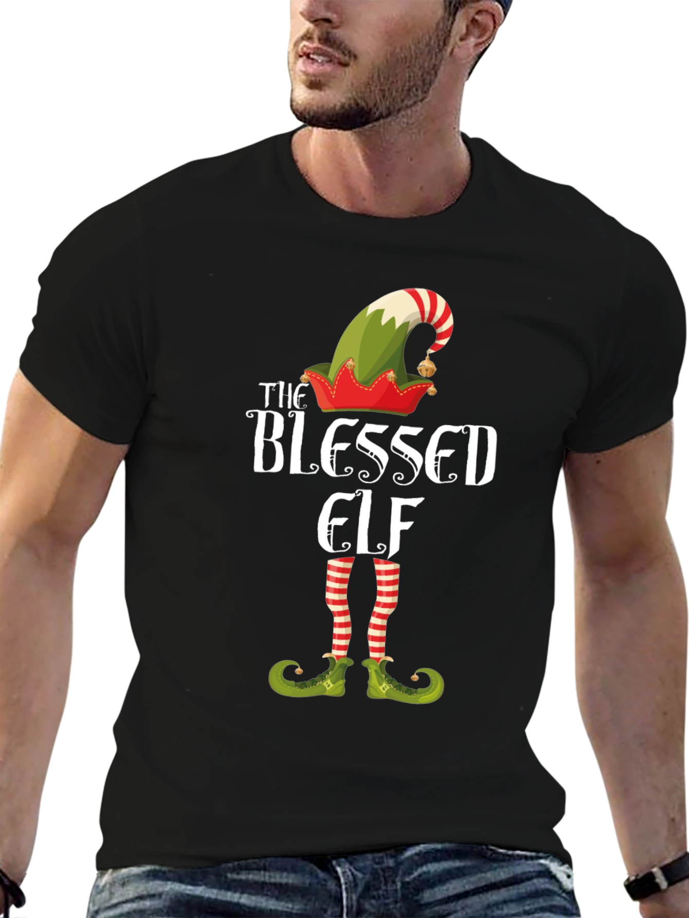 Blessed Elf Graphic T-Shirt - Festive Holiday Apparel