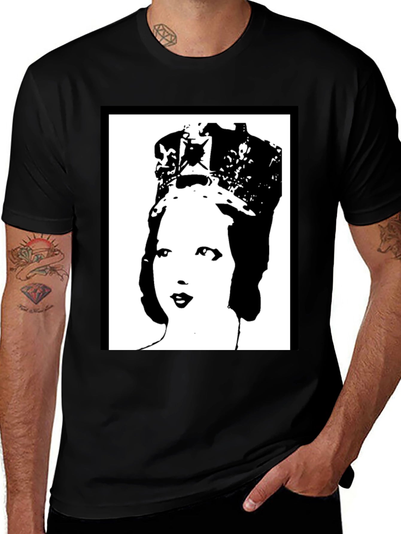 Queen Elizabeth Pop Art Black T-Shirt