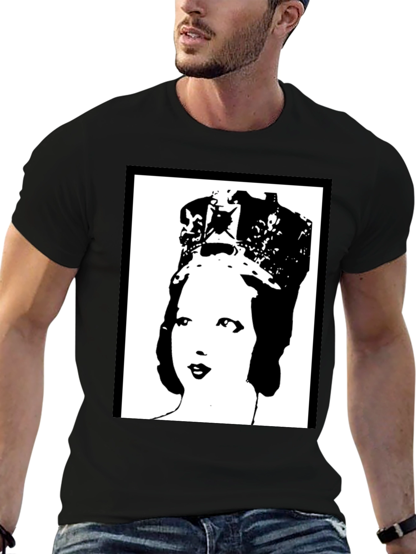 Queen Elizabeth Pop Art Black T-Shirt
