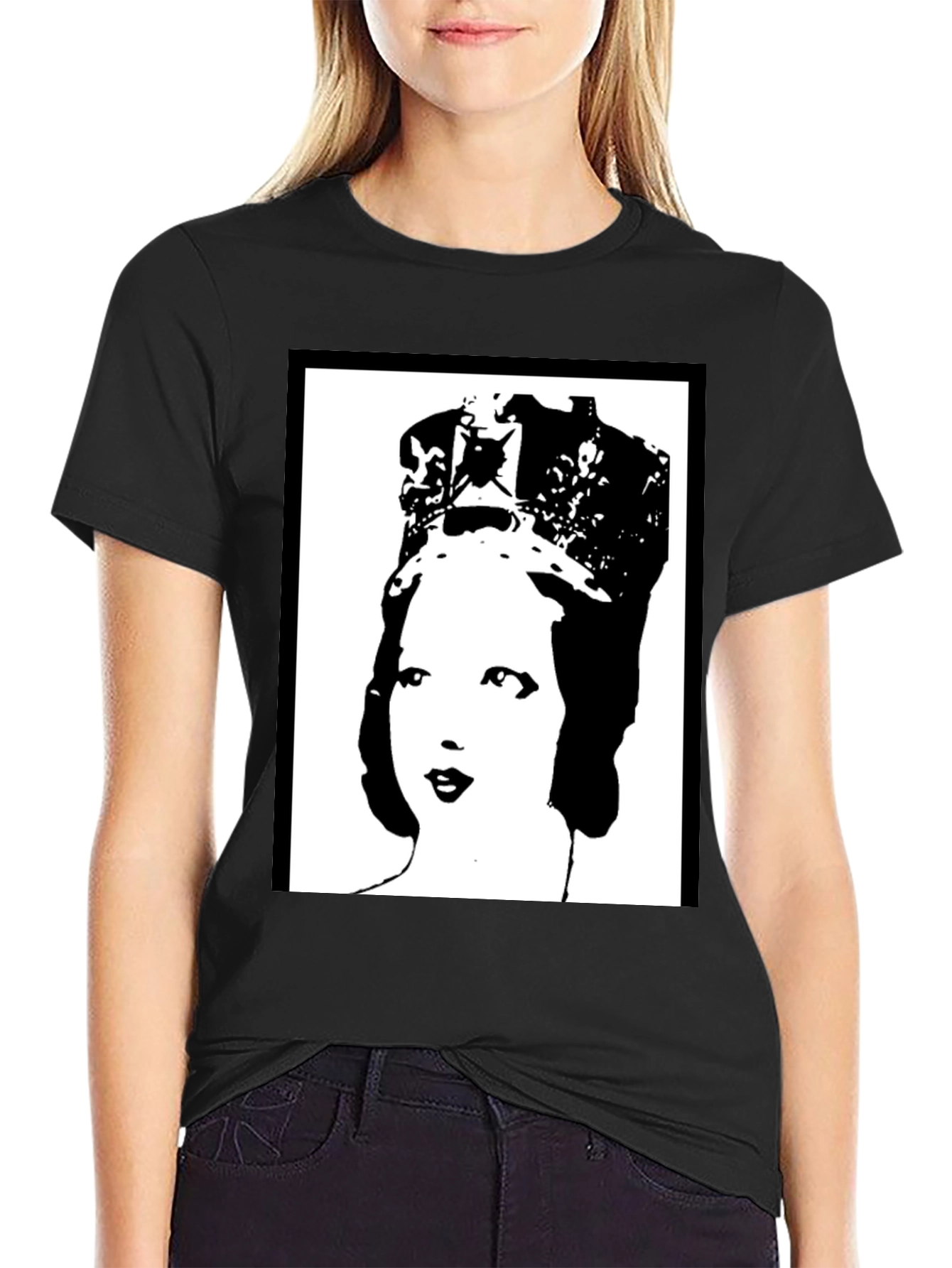 Queen Elizabeth Pop Art Black T-Shirt