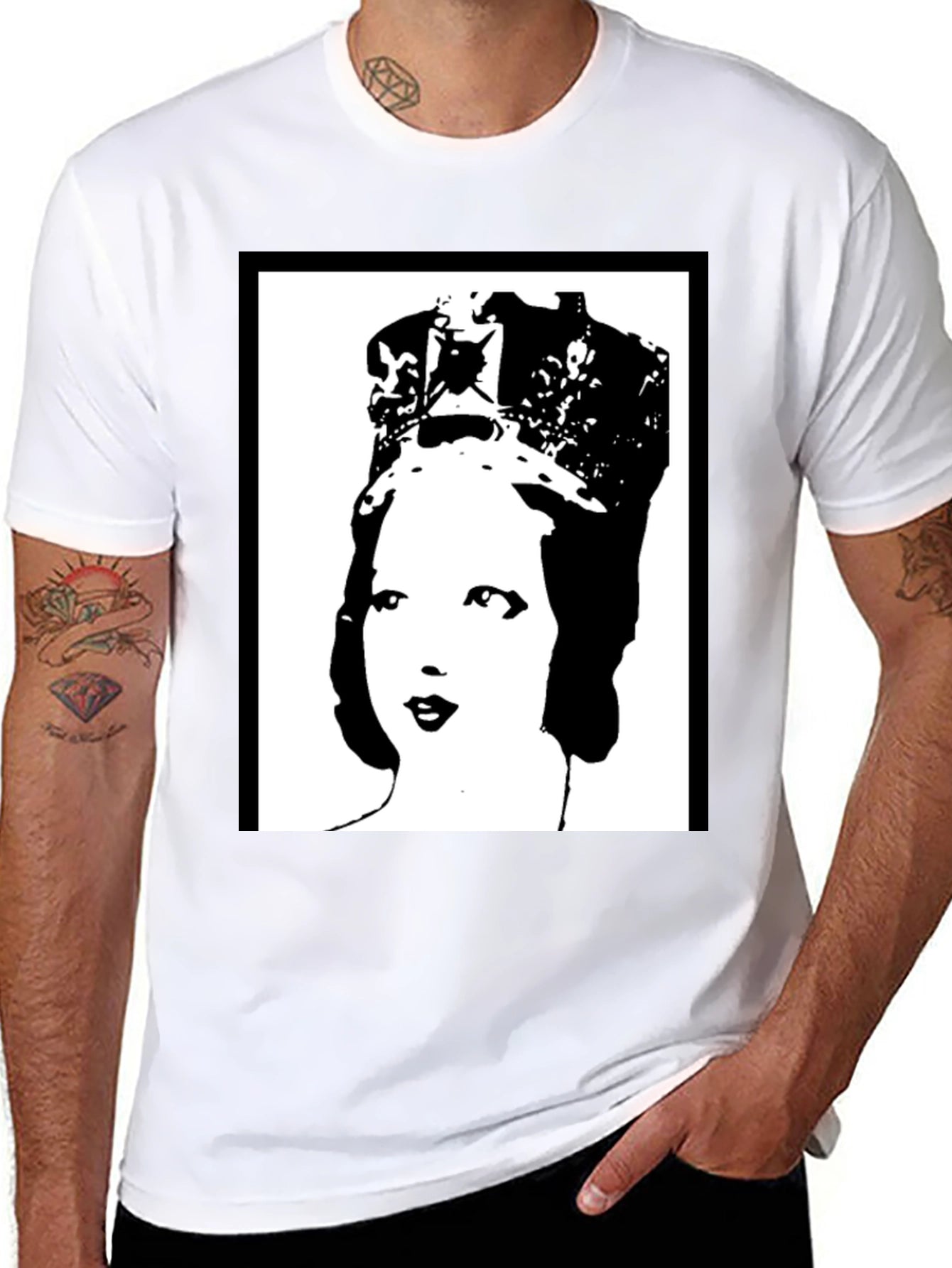 Queen Elizabeth Pop Art Black T-Shirt