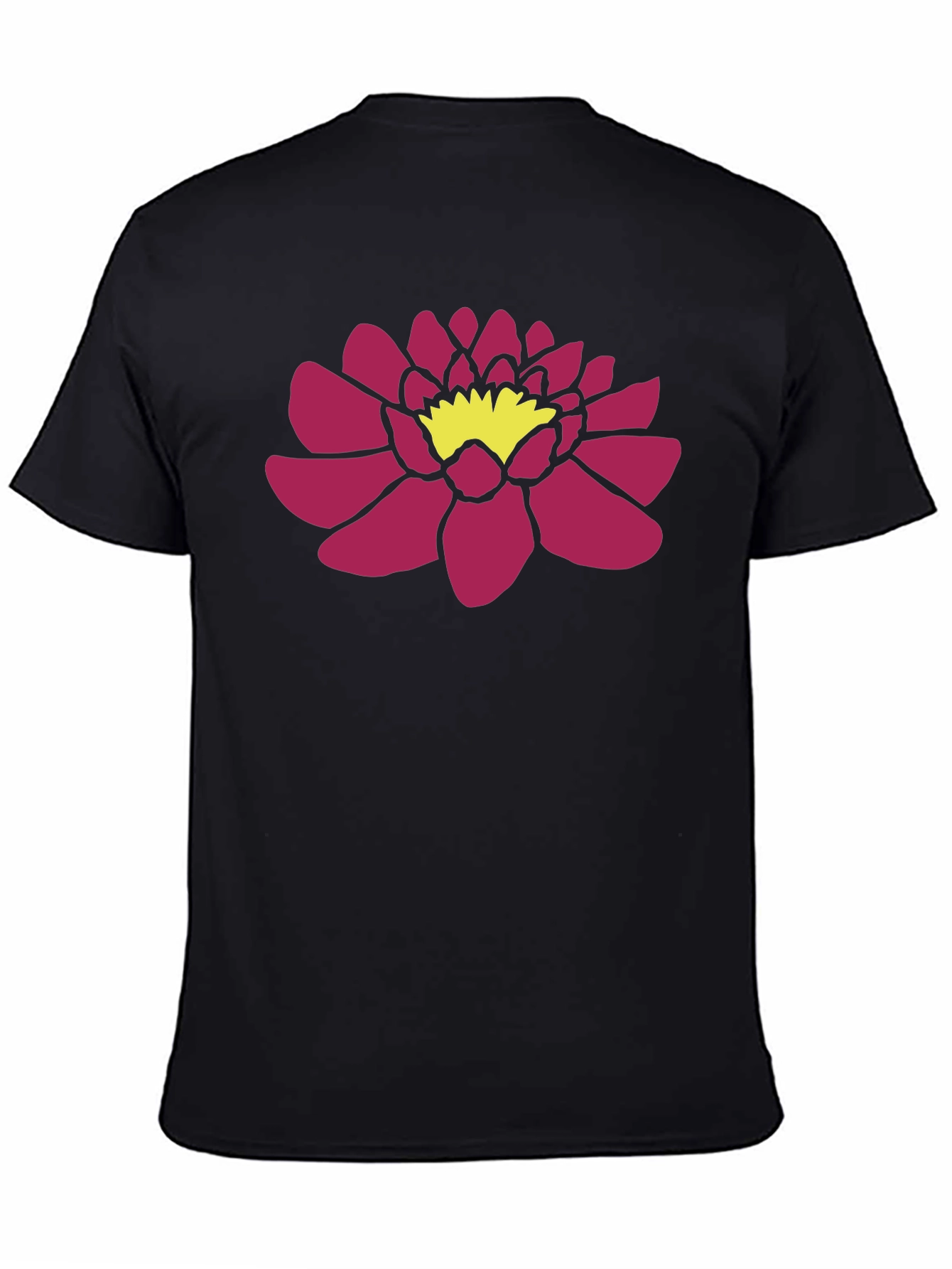 Black T-Shirt with Pink Lotus Flower Graphic