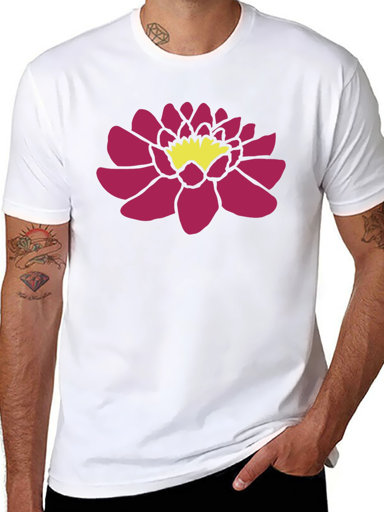 Black T-Shirt with Pink Lotus Flower Graphic