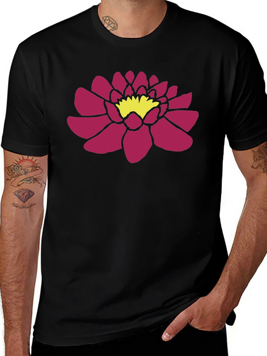 Black T-Shirt with Pink Lotus Flower Graphic