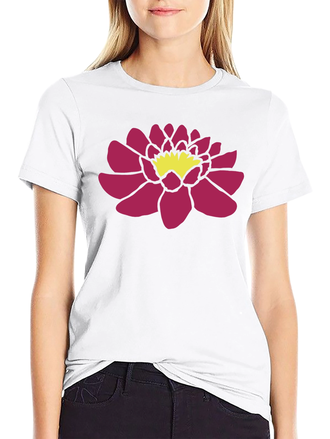 Black T-Shirt with Pink Lotus Flower Graphic