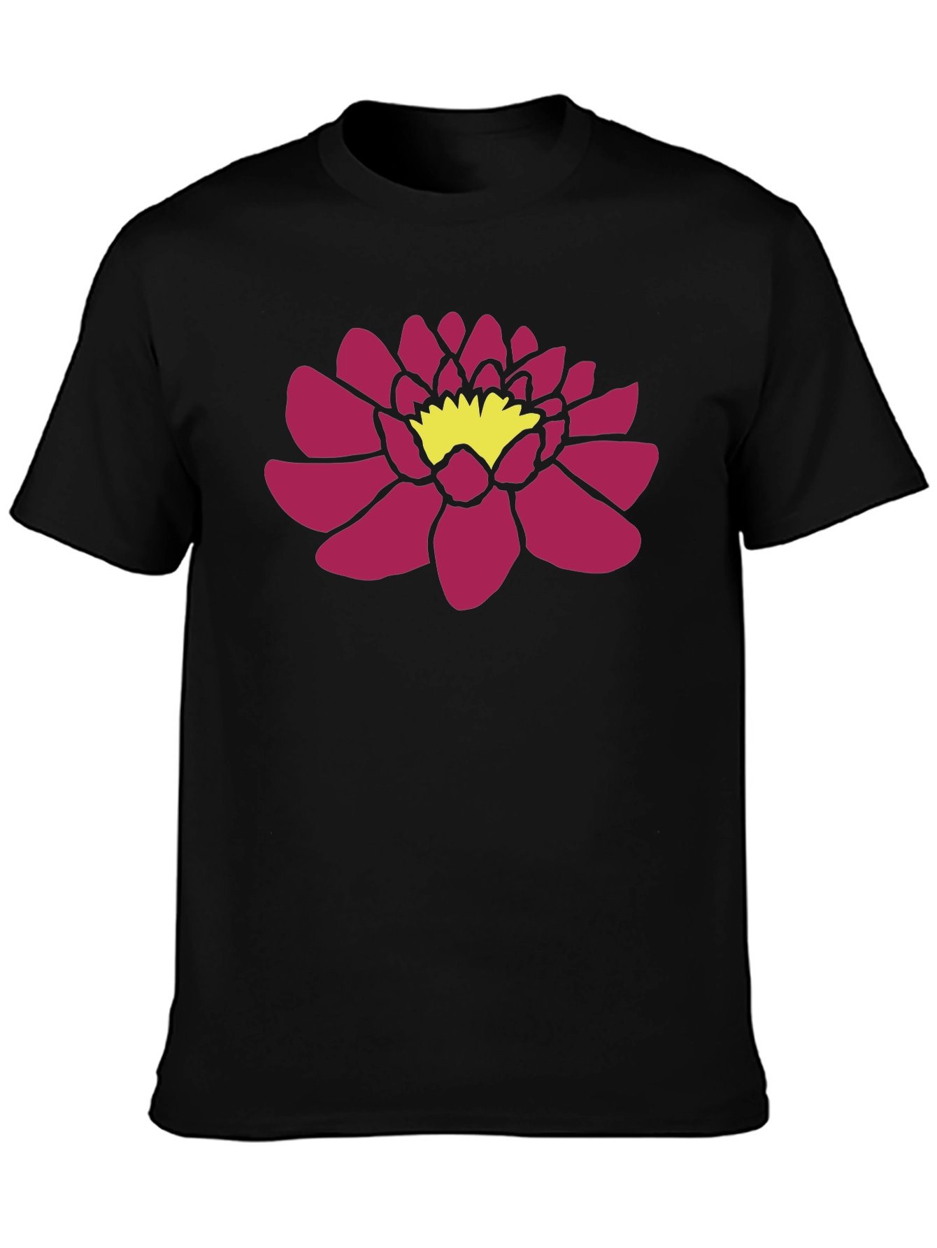 Black T-Shirt with Pink Lotus Flower Graphic