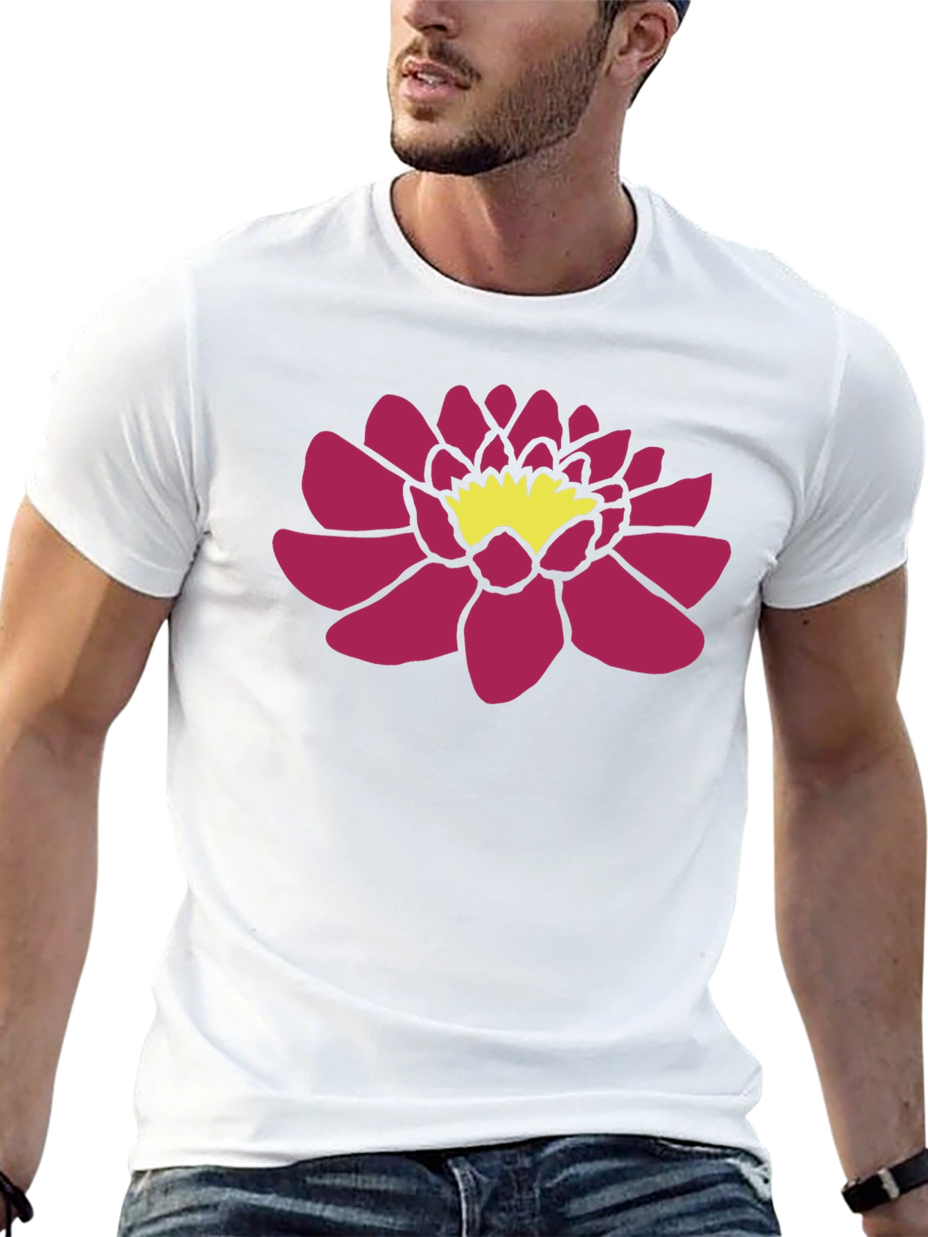 Black T-Shirt with Pink Lotus Flower Graphic