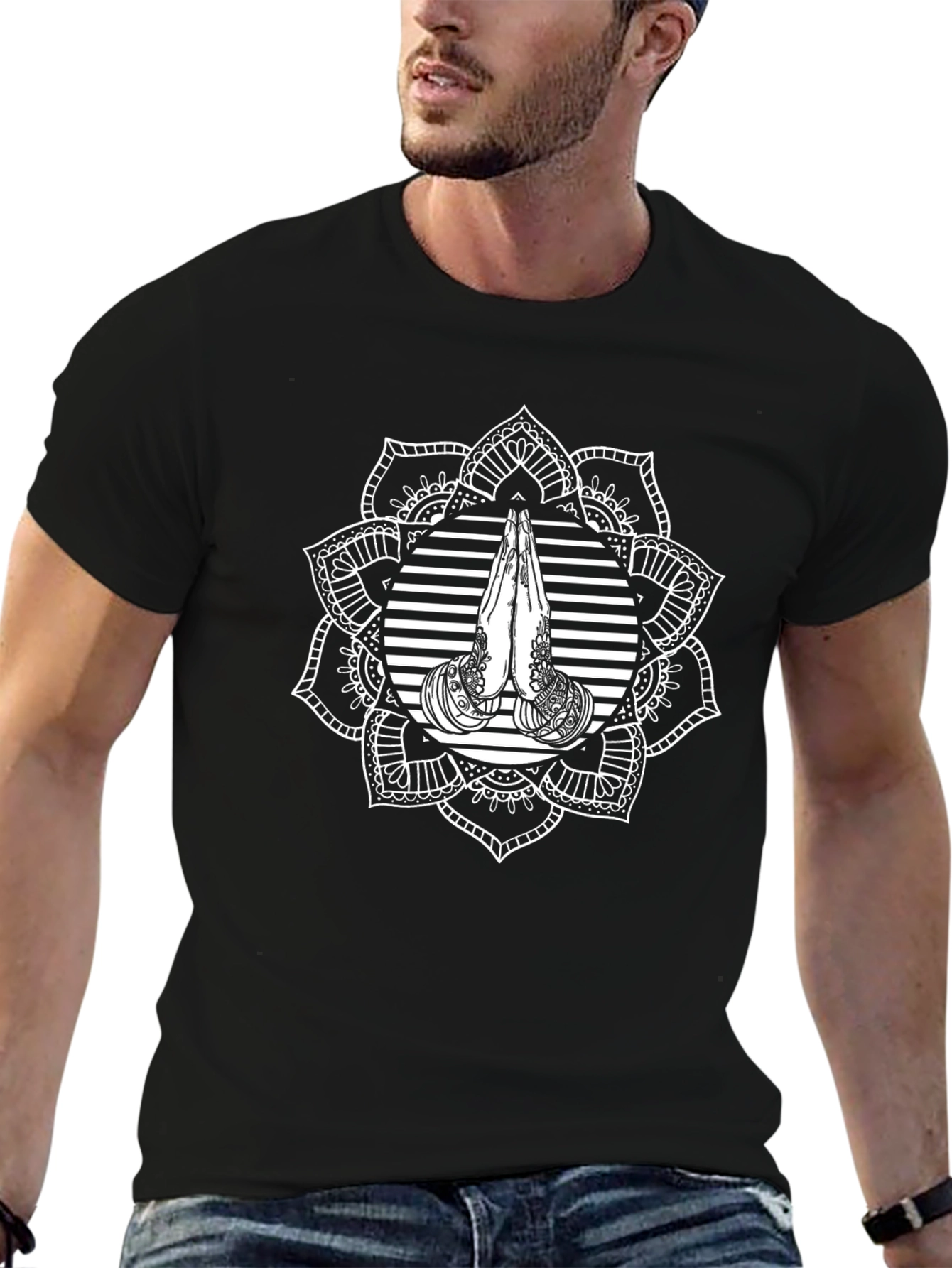 Mandala Prayer Graphic Black T-Shirt