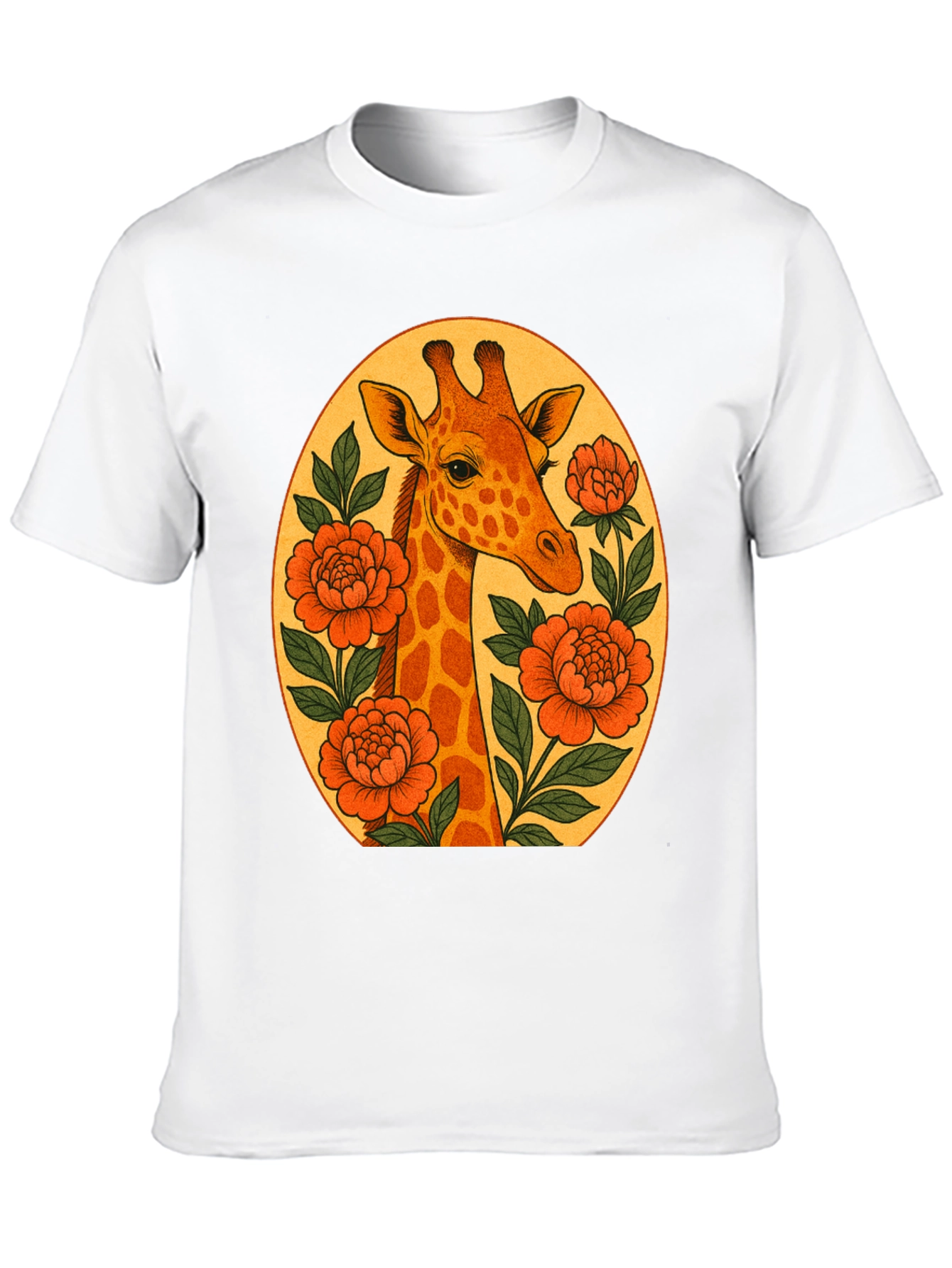 Giraffe and Flowers Black Graphic T-Shirt