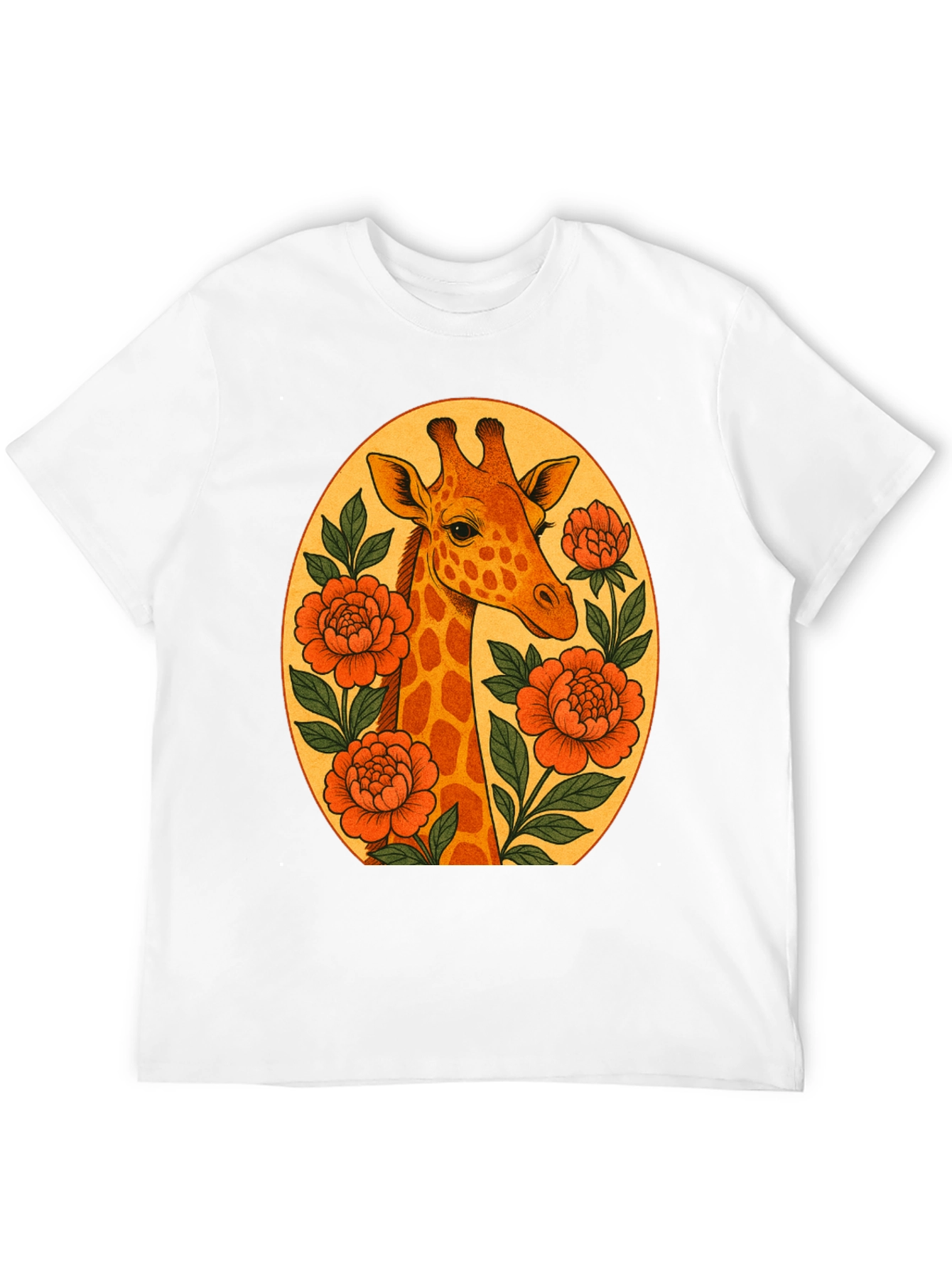 Giraffe and Flowers Black Graphic T-Shirt