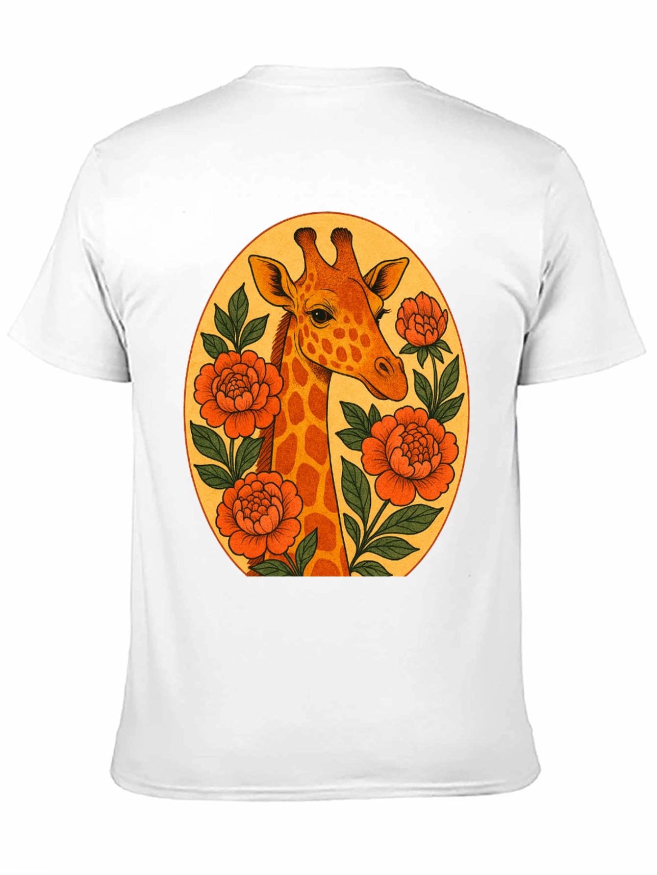 Giraffe and Flowers Black Graphic T-Shirt