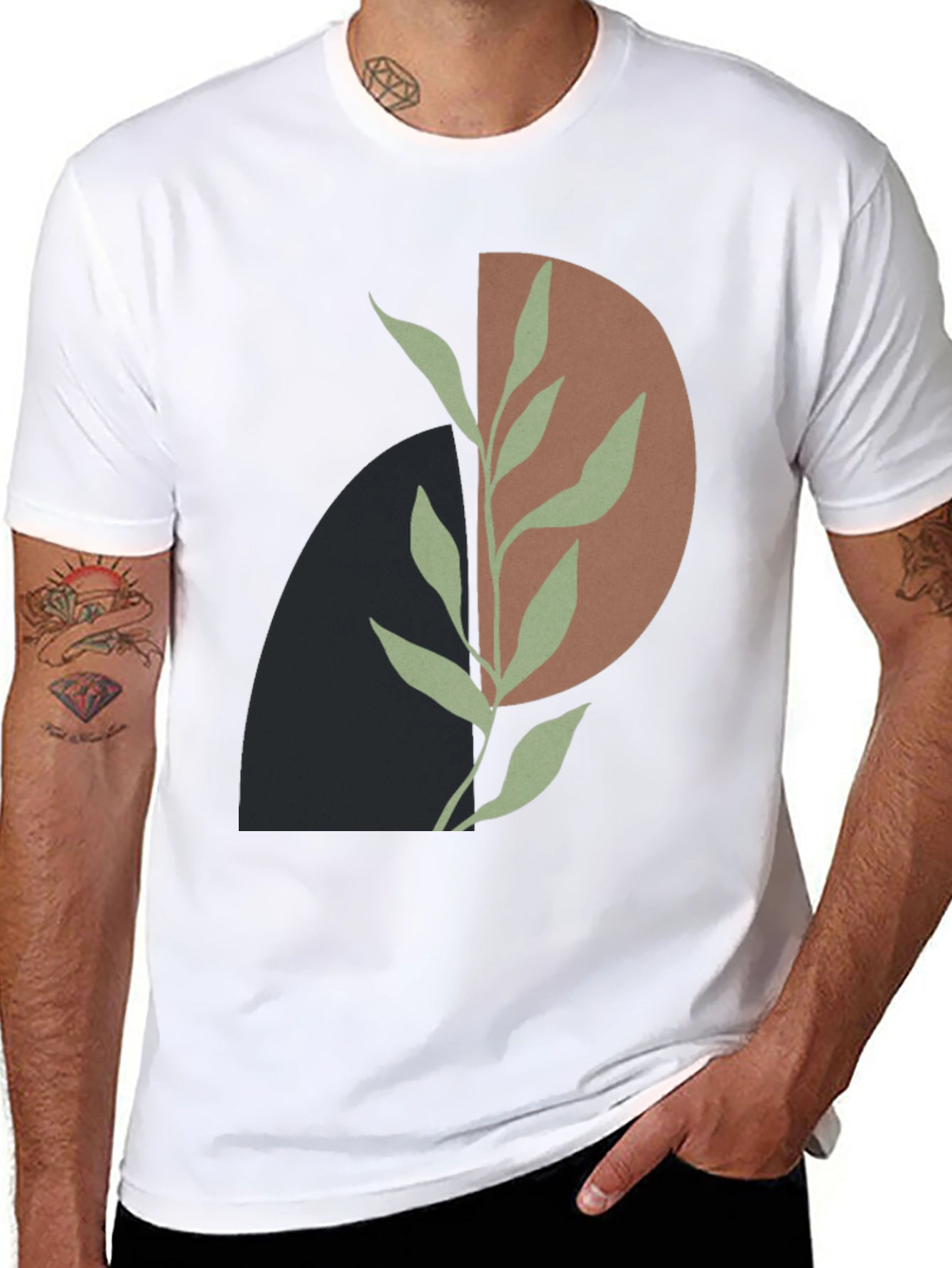 Abstract Plant Graphic Black T-Shirt