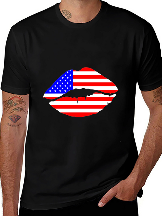 American Flag Lips Black T-Shirt