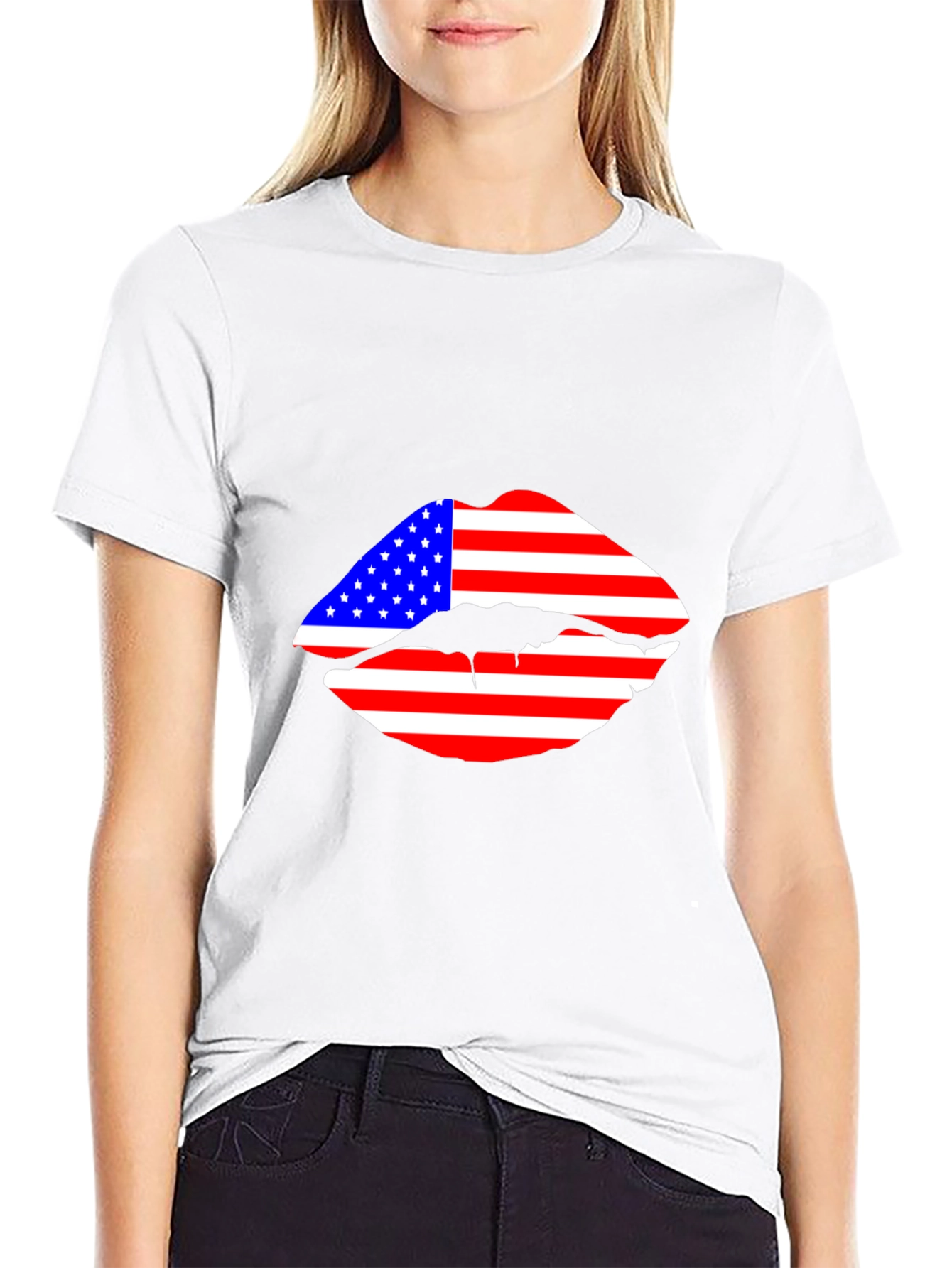 American Flag Lips Black T-Shirt
