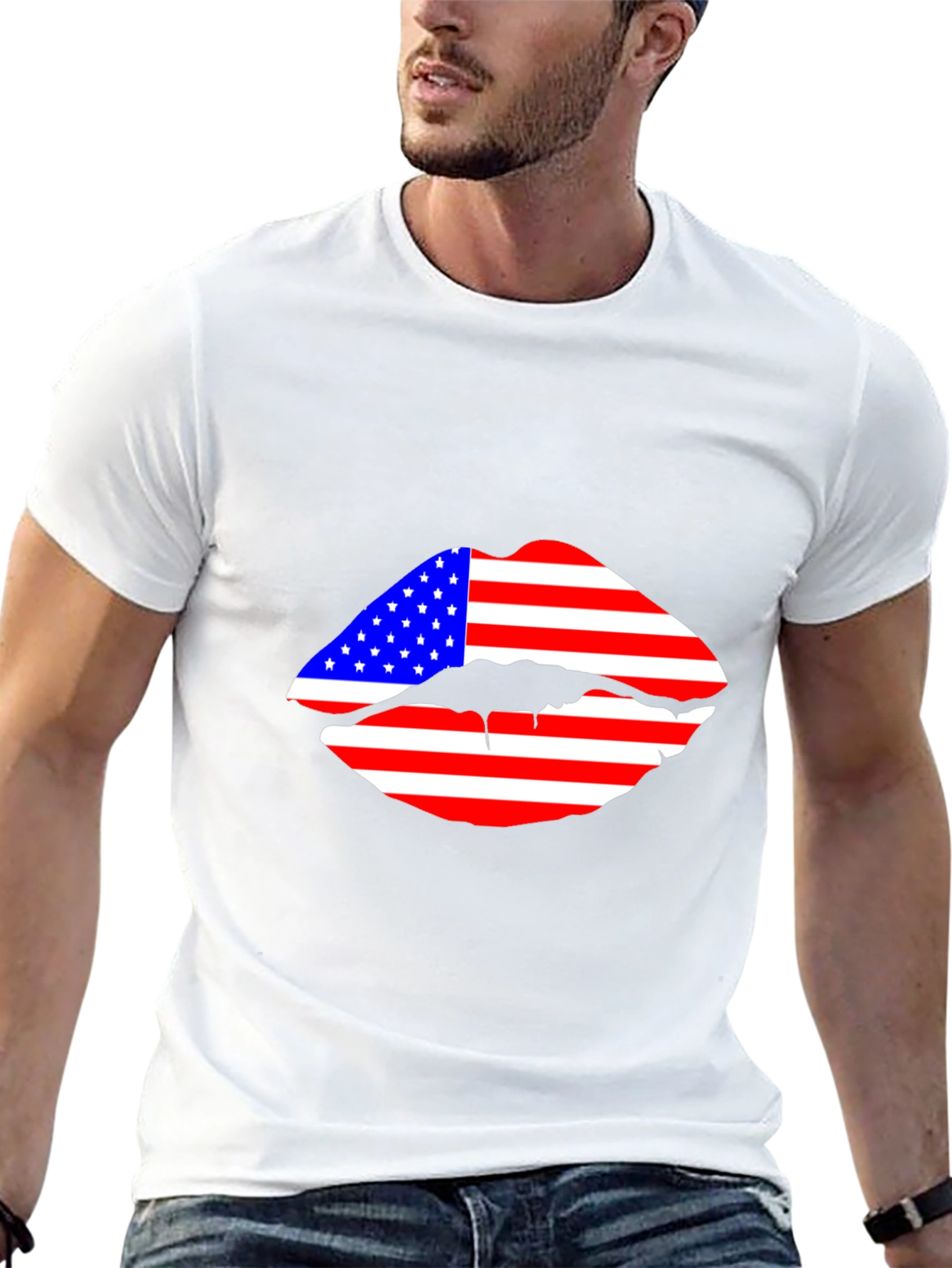 American Flag Lips Black T-Shirt