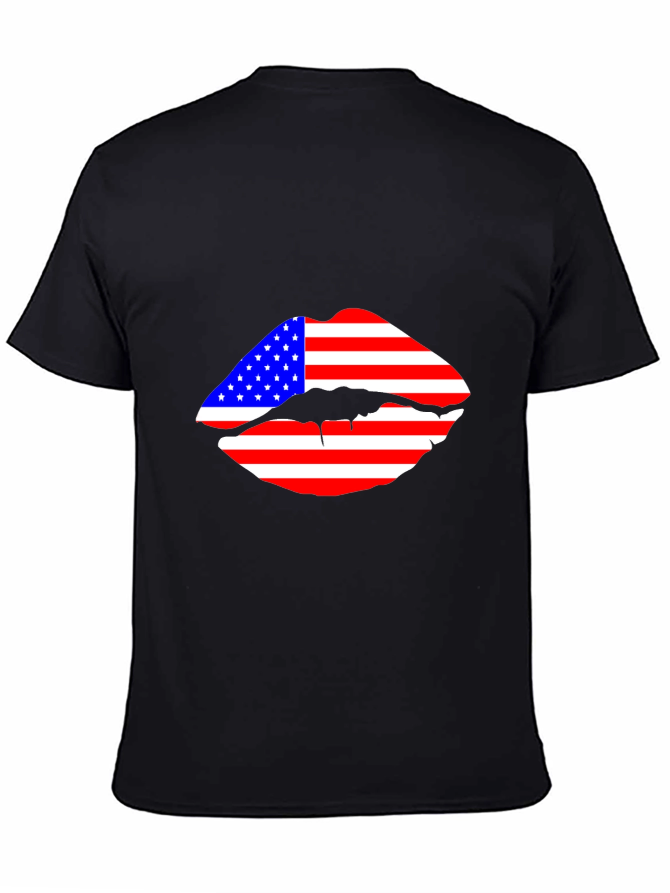 American Flag Lips Black T-Shirt