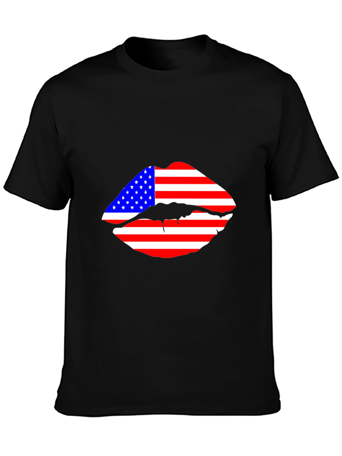 American Flag Lips Black T-Shirt