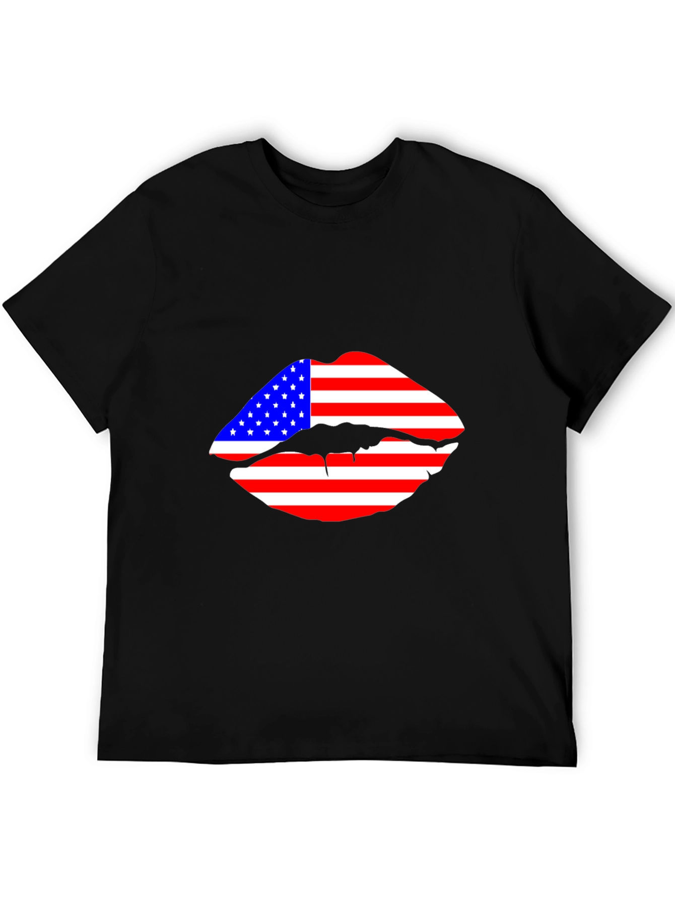 American Flag Lips Black T-Shirt