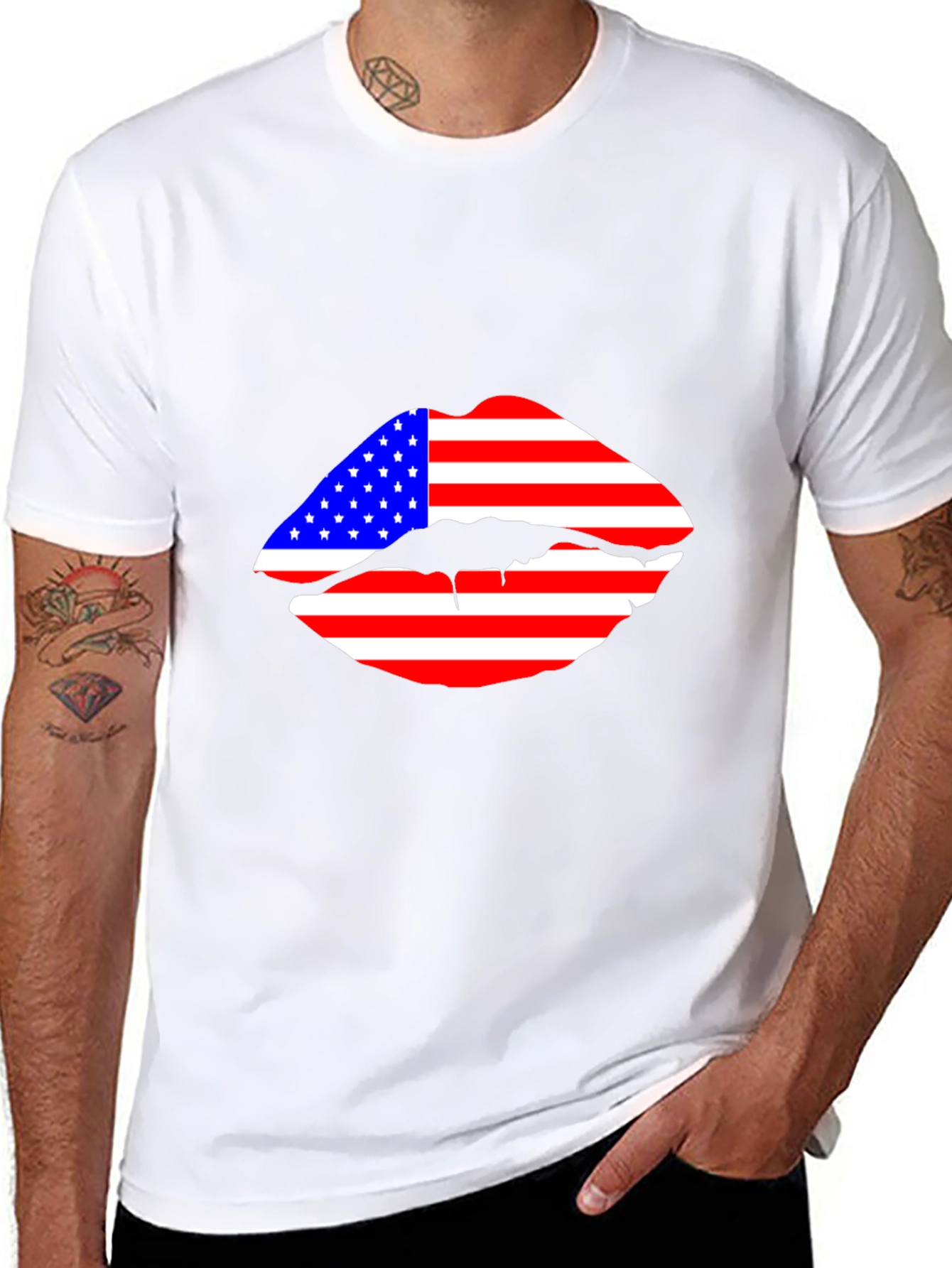 American Flag Lips Black T-Shirt