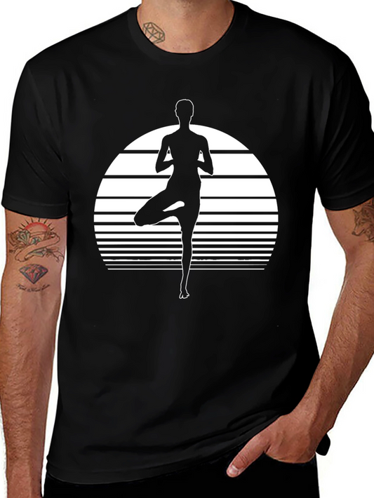 Yoga Pose Graphic Tee - Black Cotton Blend Shirt
