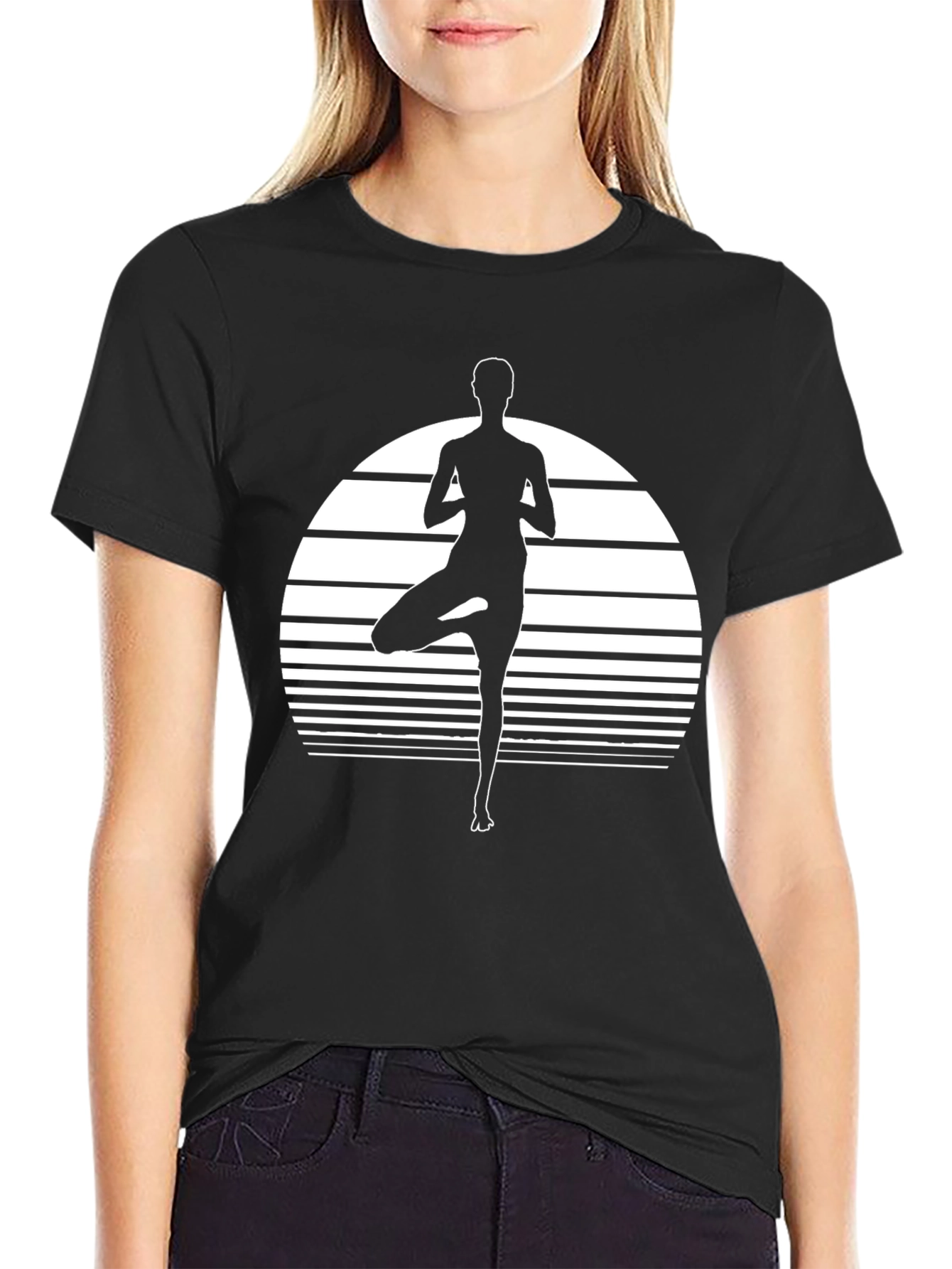 Yoga Pose Graphic Tee - Black Cotton Blend Shirt