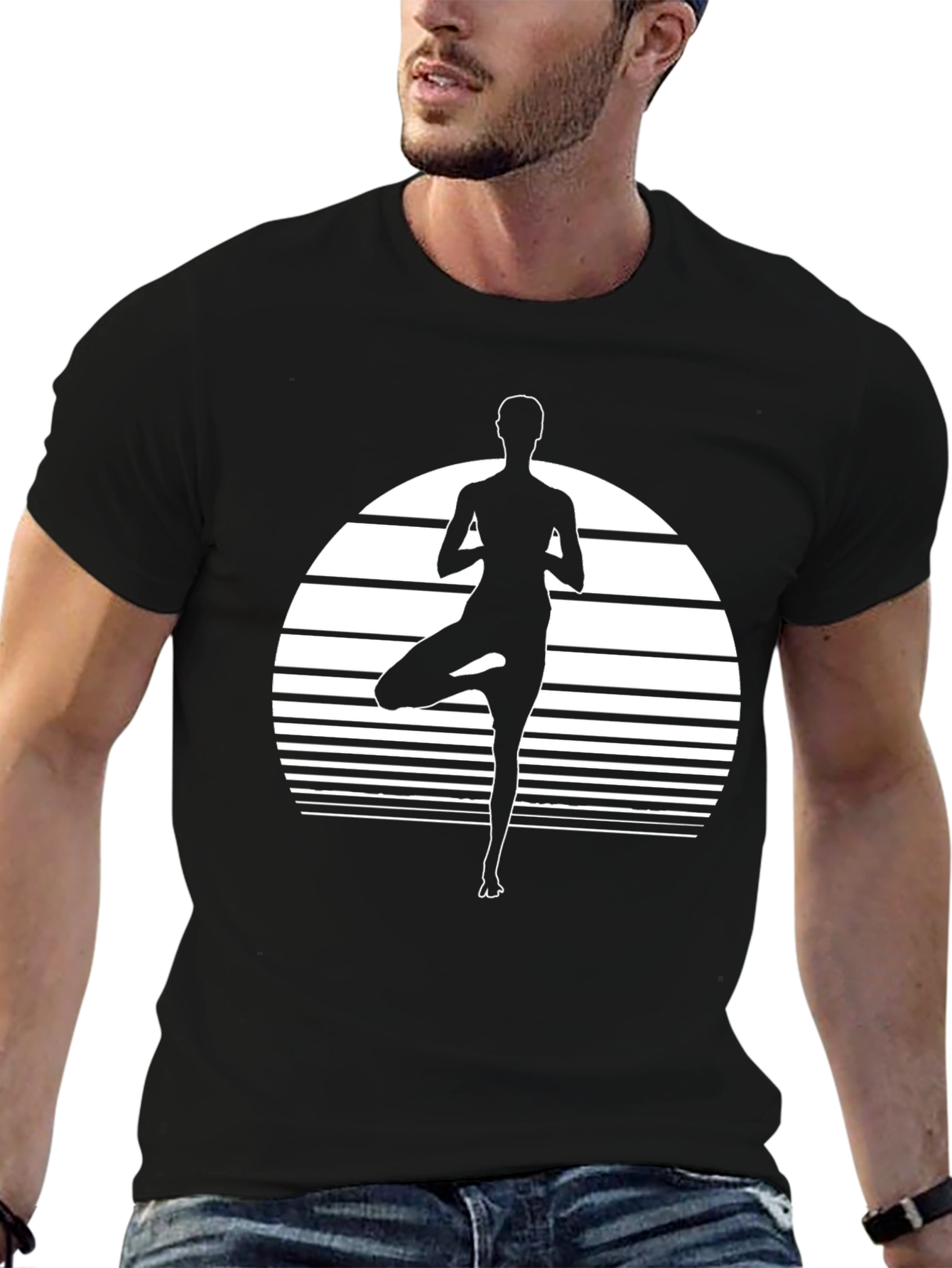 Yoga Pose Graphic Tee - Black Cotton Blend Shirt