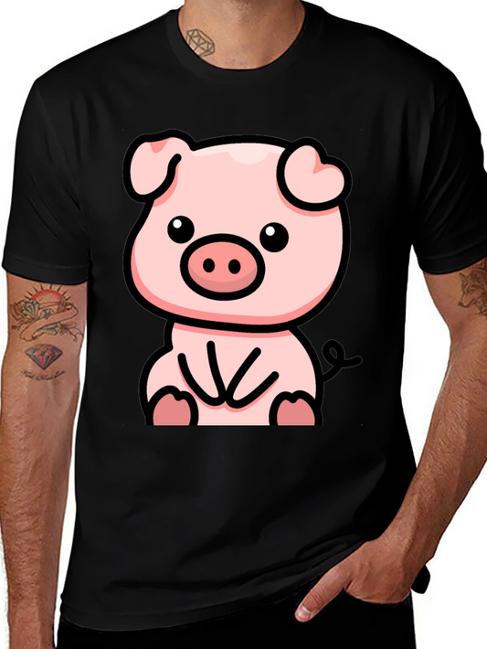 Cute Cartoon Pig Black T-Shirt