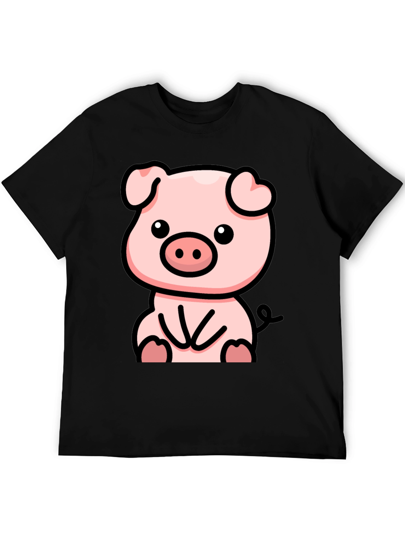 Cute Cartoon Pig Black T-Shirt