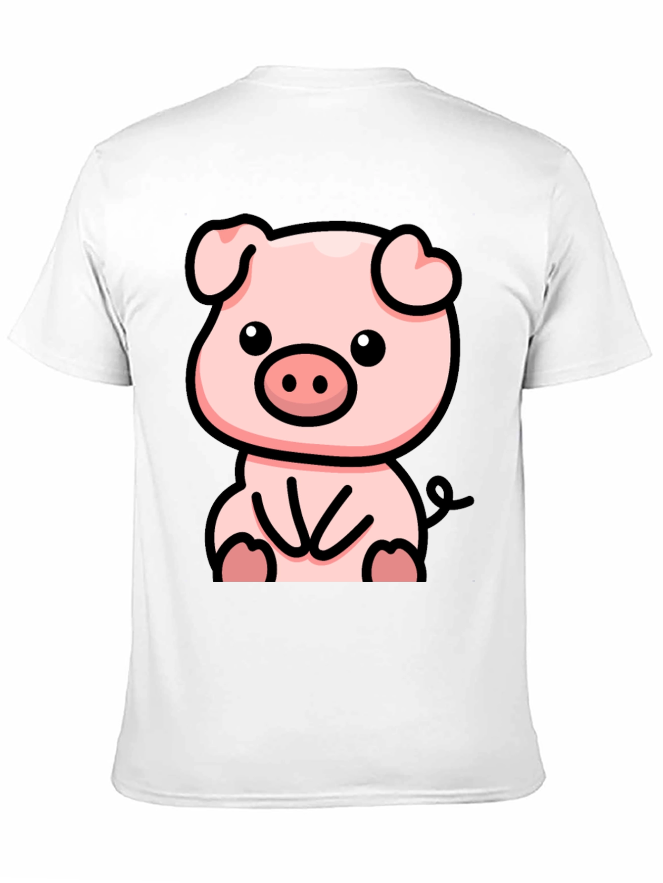 Cute Cartoon Pig Black T-Shirt