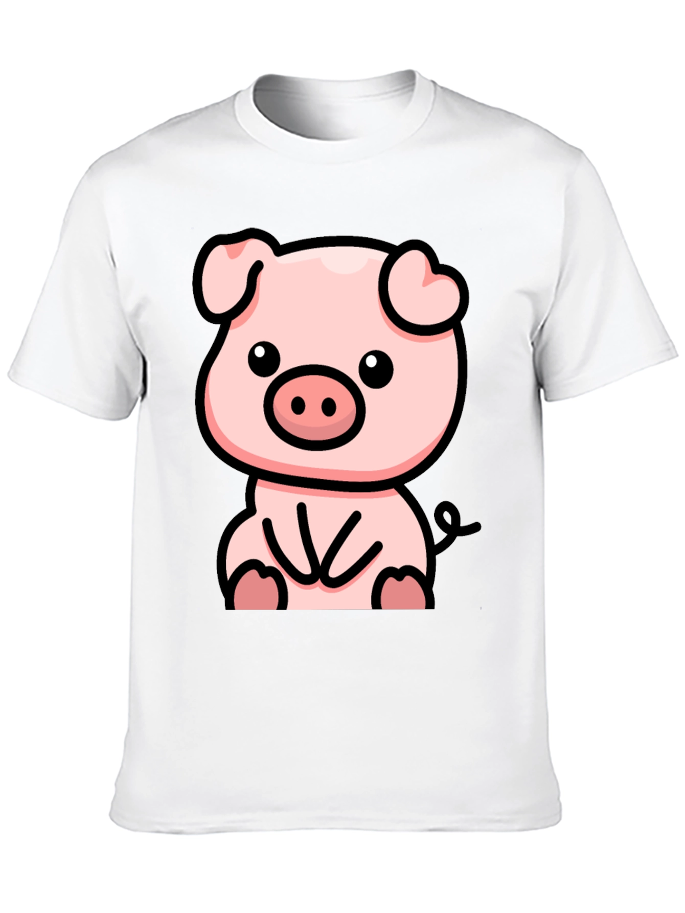 Cute Cartoon Pig Black T-Shirt
