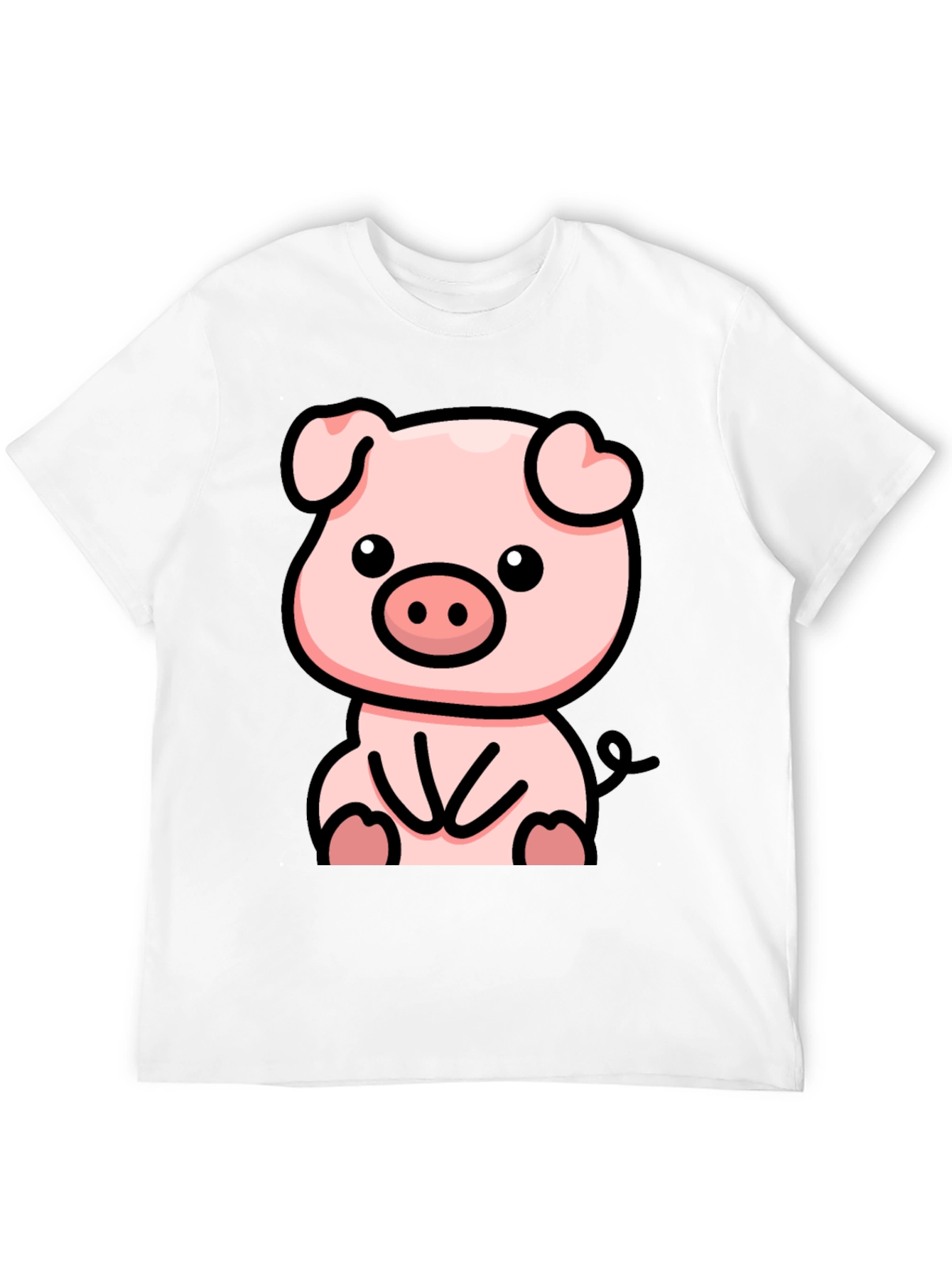 Cute Cartoon Pig Black T-Shirt