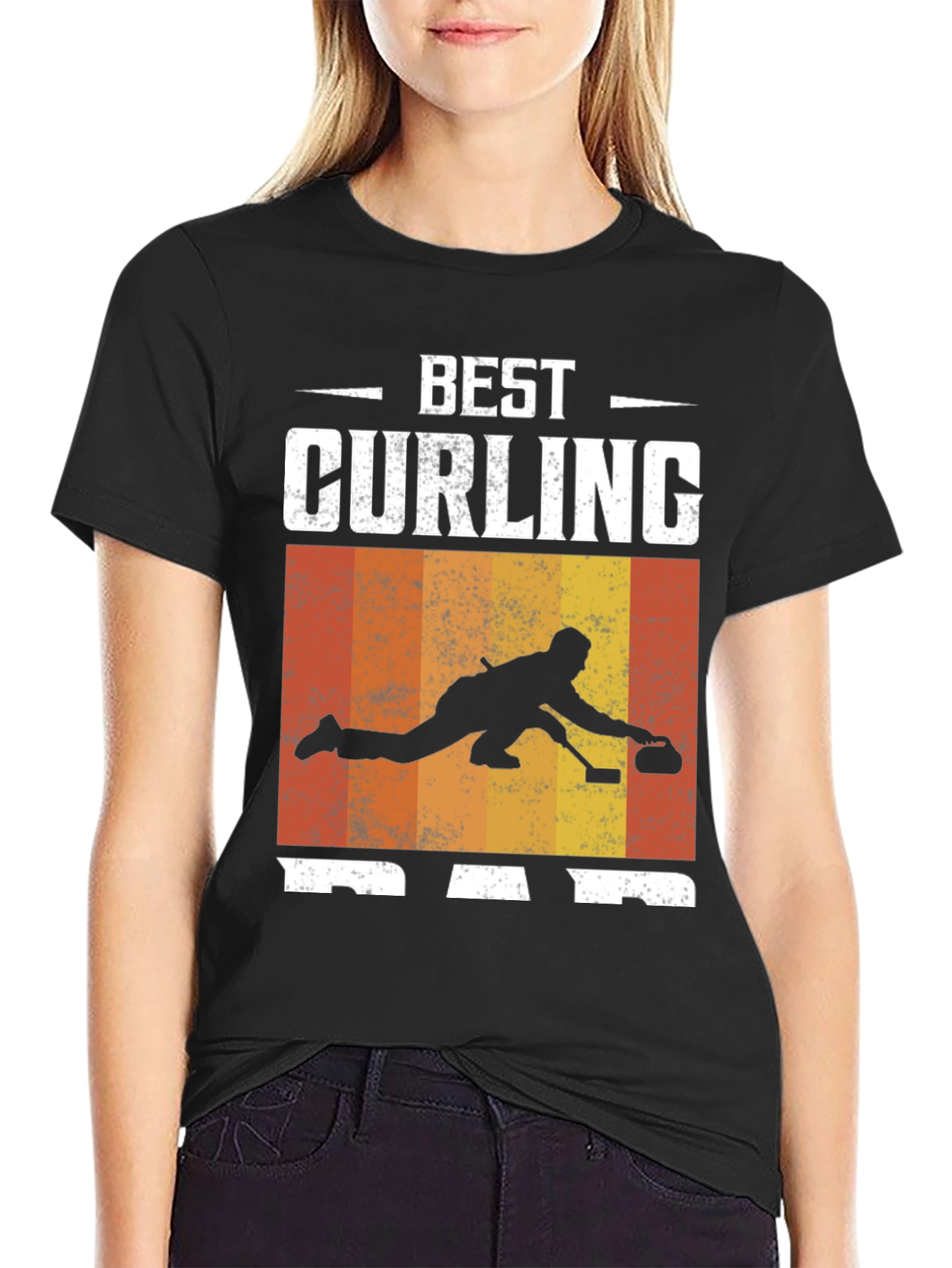 Best Curling Dad T-Shirt Black Graphic Tee