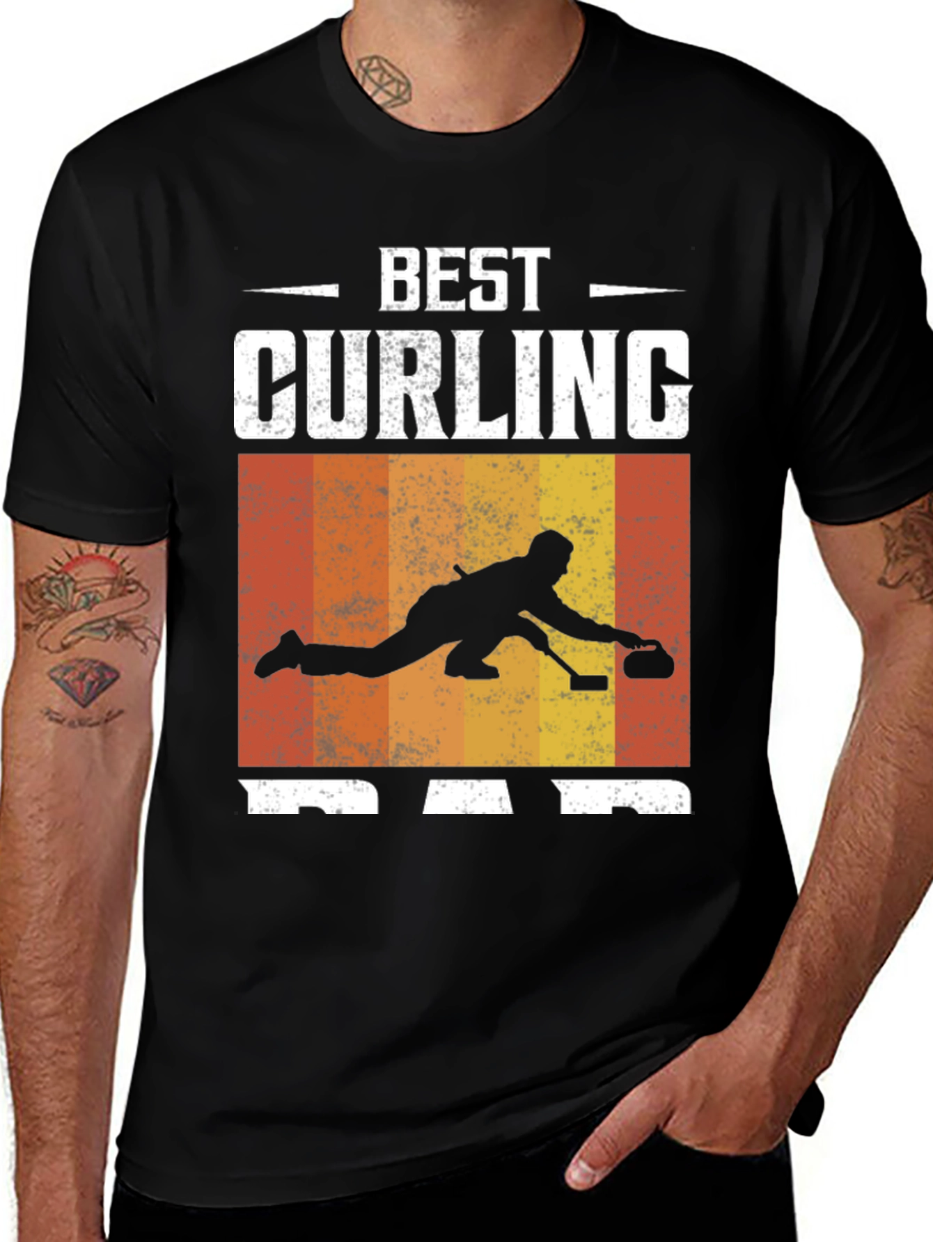 Best Curling Dad T-Shirt Black Graphic Tee